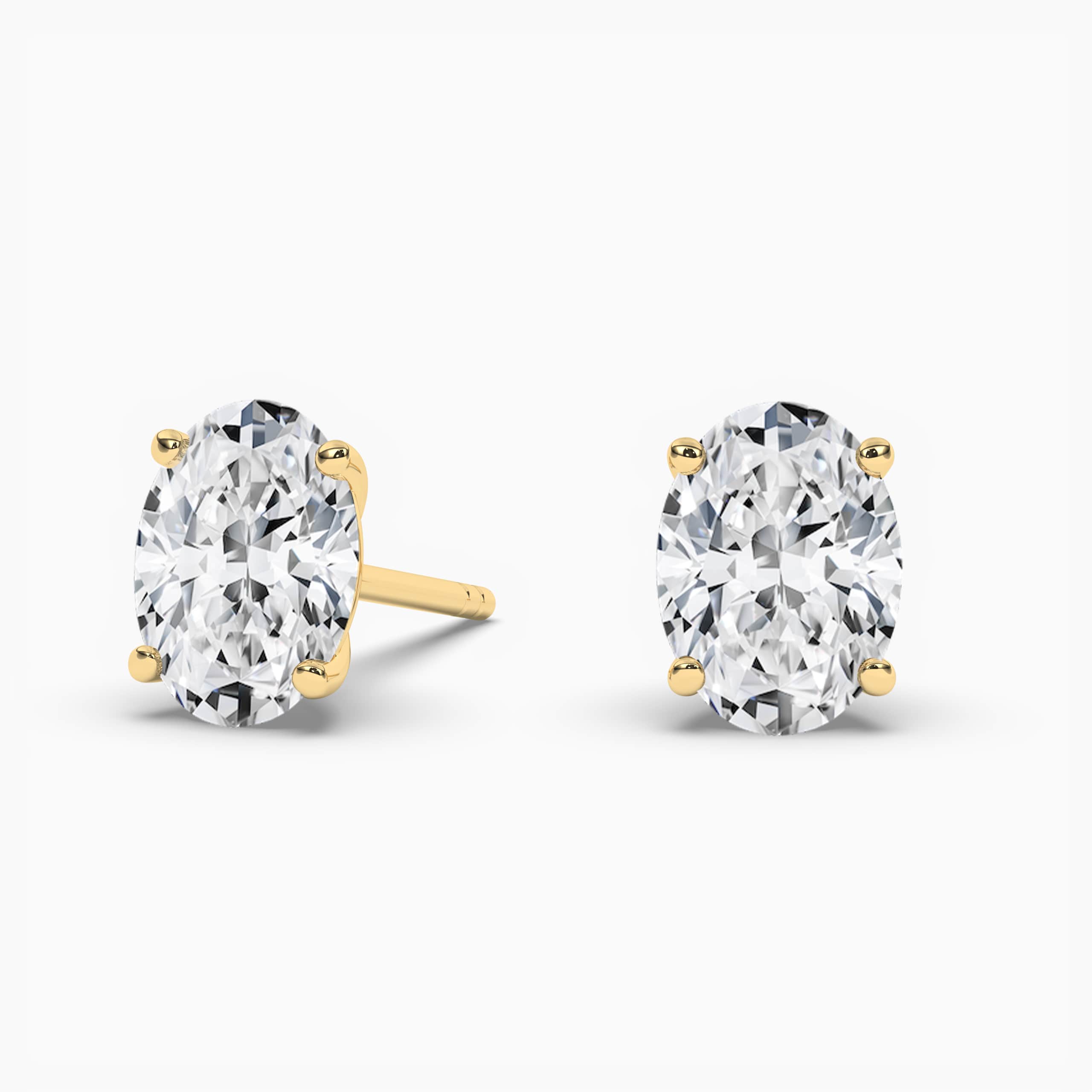 Oval Diamond Stud Earrings In Yellow Gold For Engagement Gift