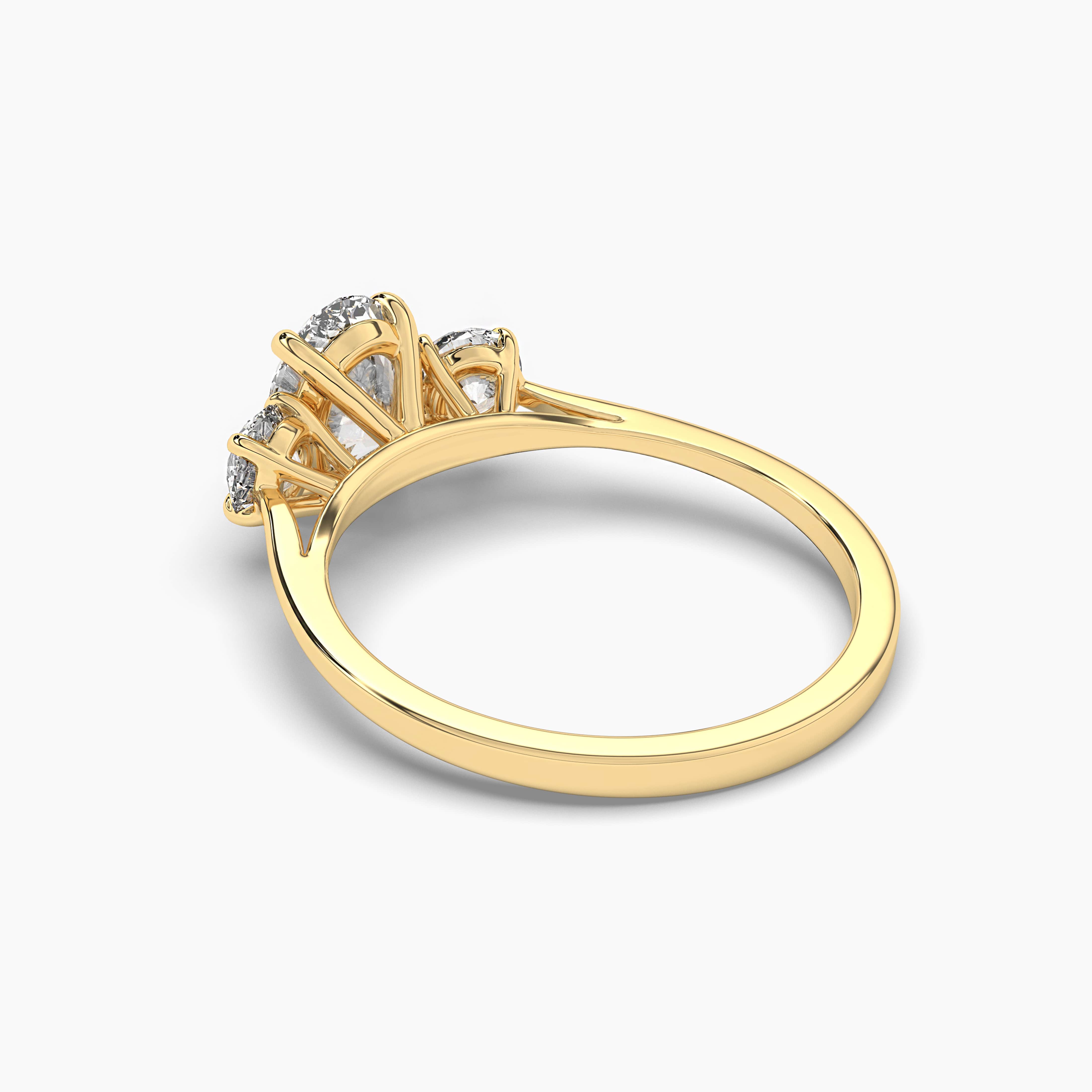 Yellow Gold Oval Diamond Pear Side Three Stone Ring