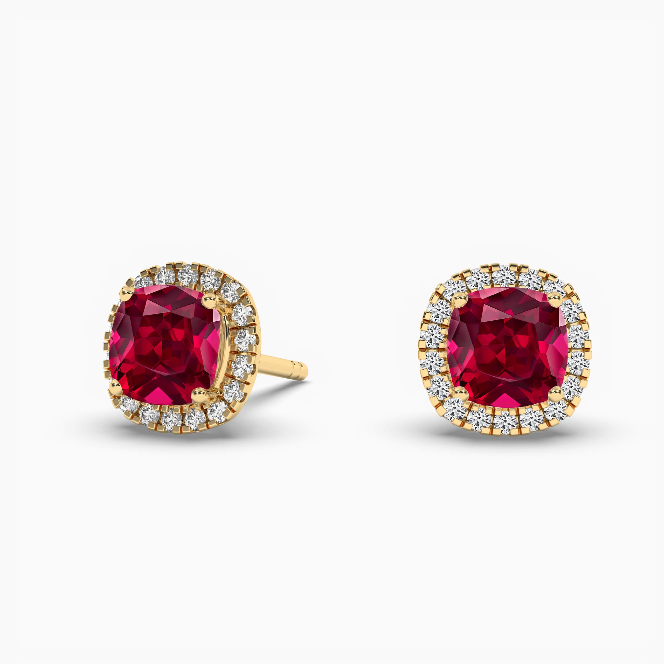 Christine Cushion Halo Lab Ruby Stud Earrings