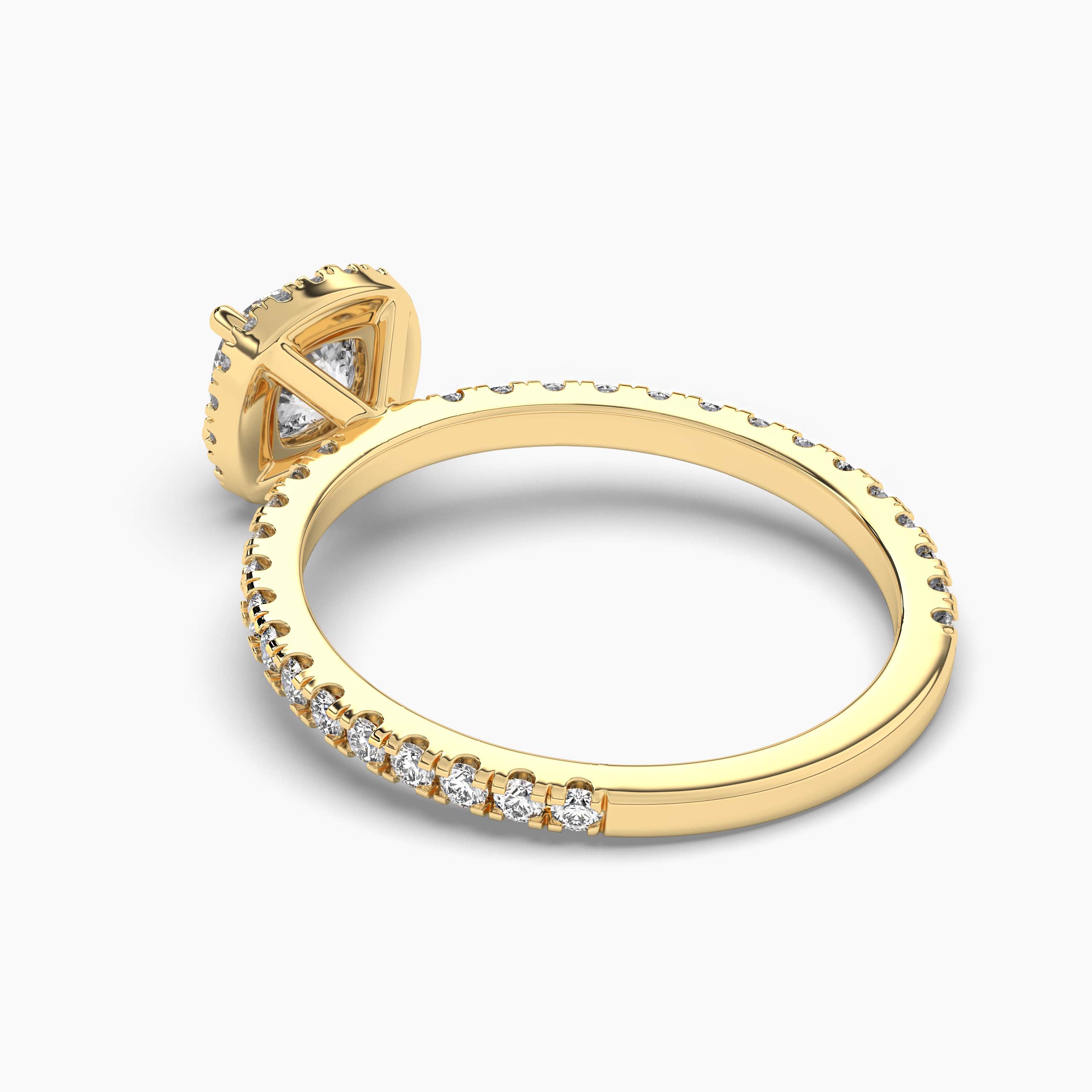 Cushion Cut Hidden Halo Lab Diamond Ring Yellow Gold