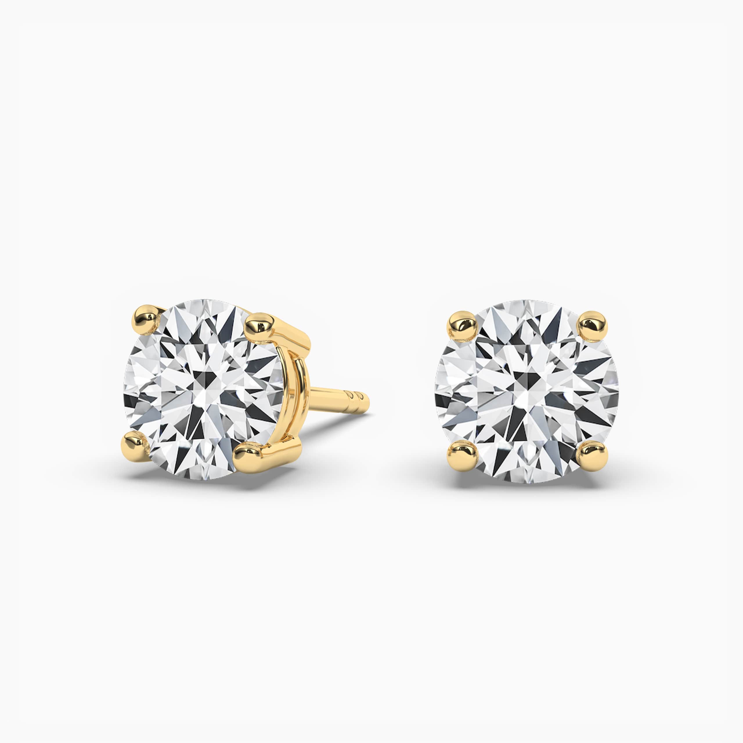 Diamond Round Solitaire Stud Earrings in Yellow Gold