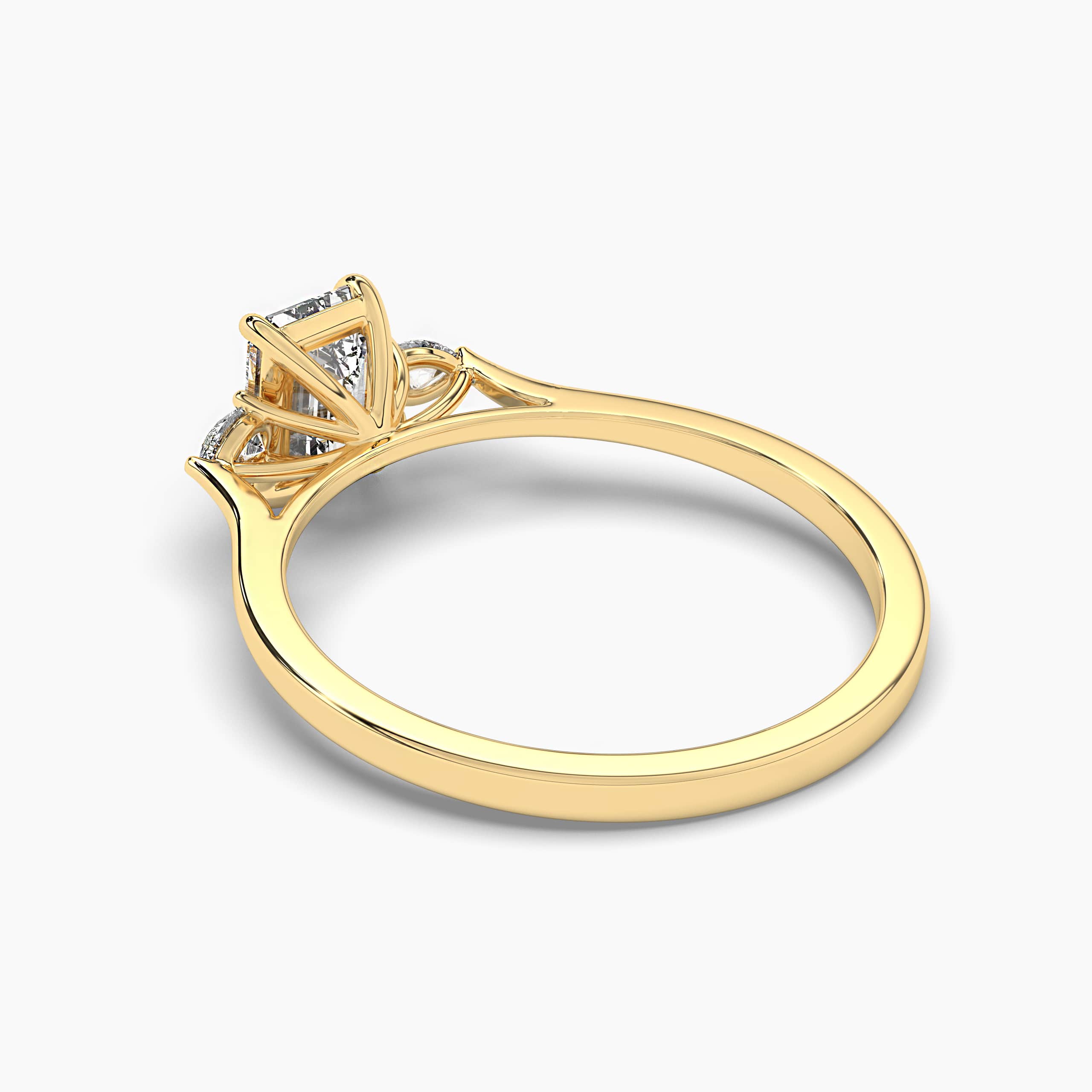 Emerald Baguette Diamond Ring Yellow Gold Side Stone Setting  Diamond Lab Stone