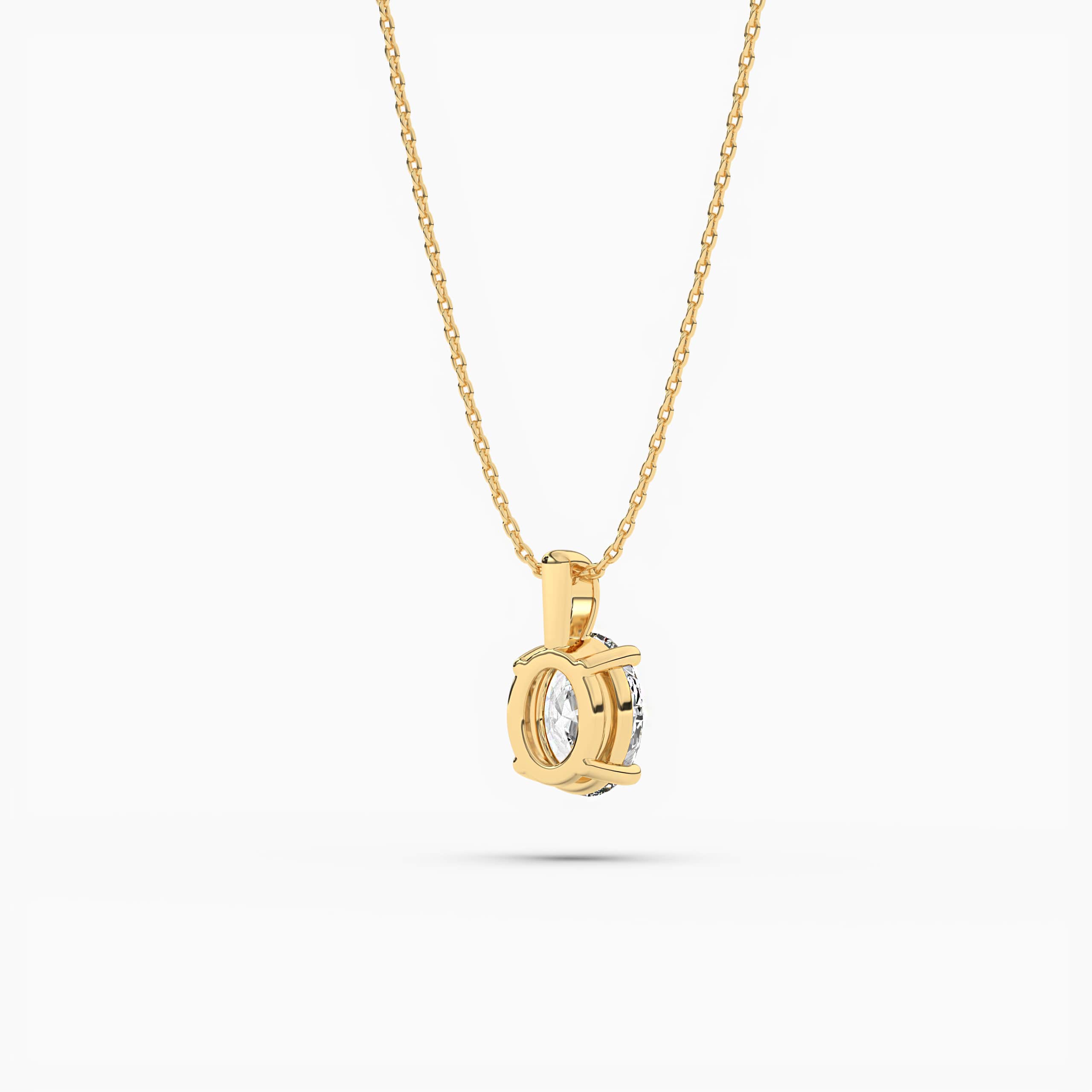  Yellow Gold Oval Solitaire Pendant Necklace in White Diamond