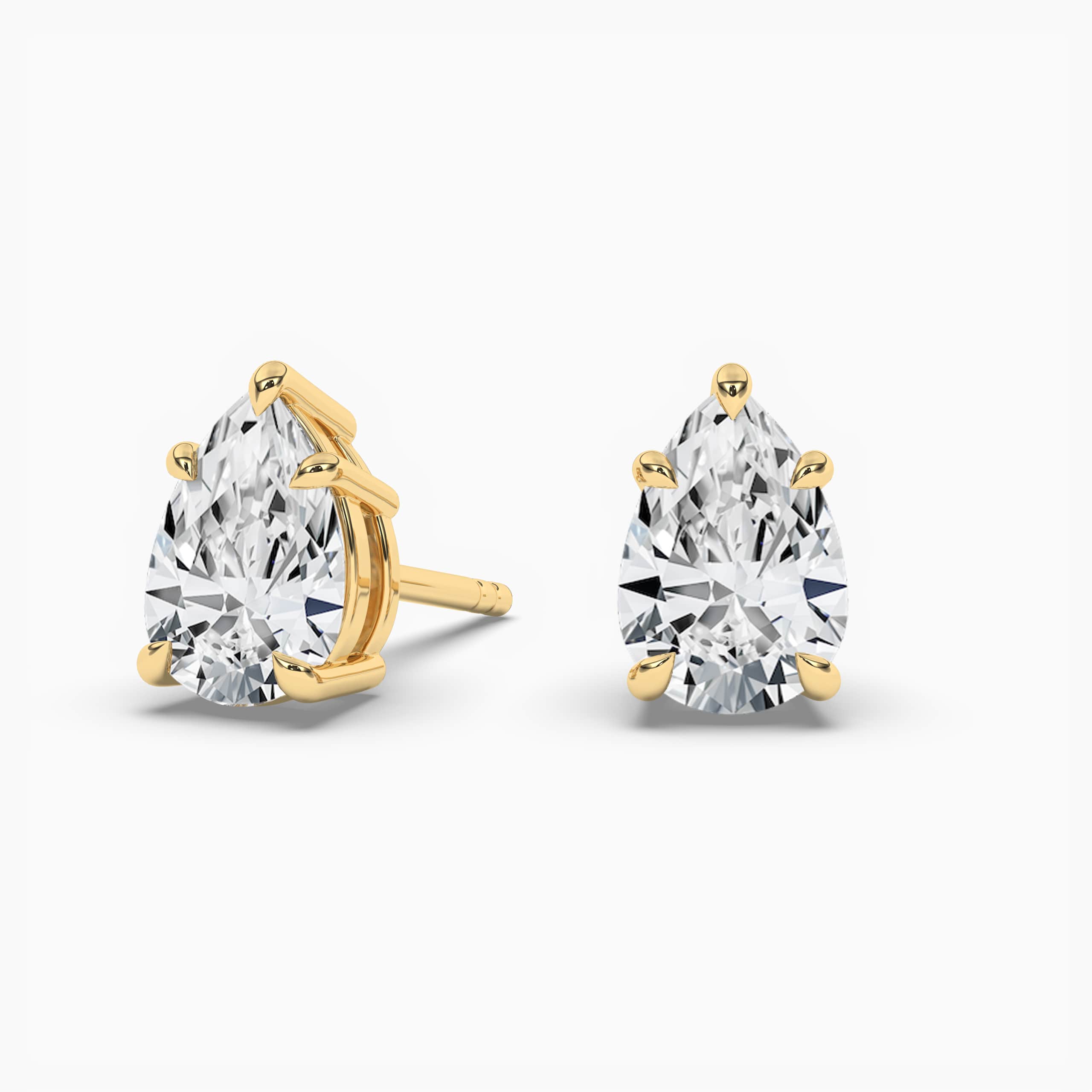 Yellow Gold Pear Shape Diamond Stud Earrings