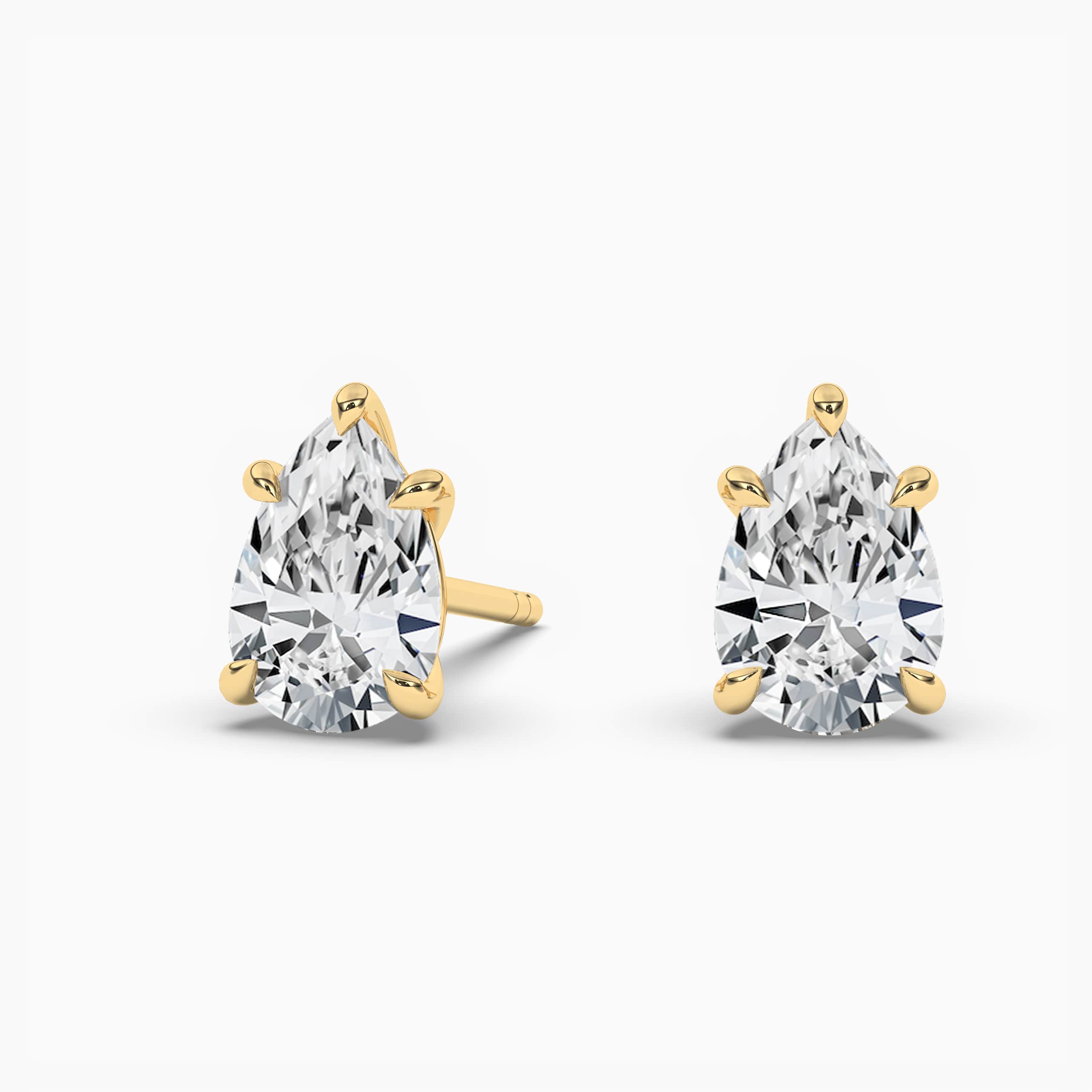 Pear Shape Diamond Stud Earrings Solid Yellow Gold