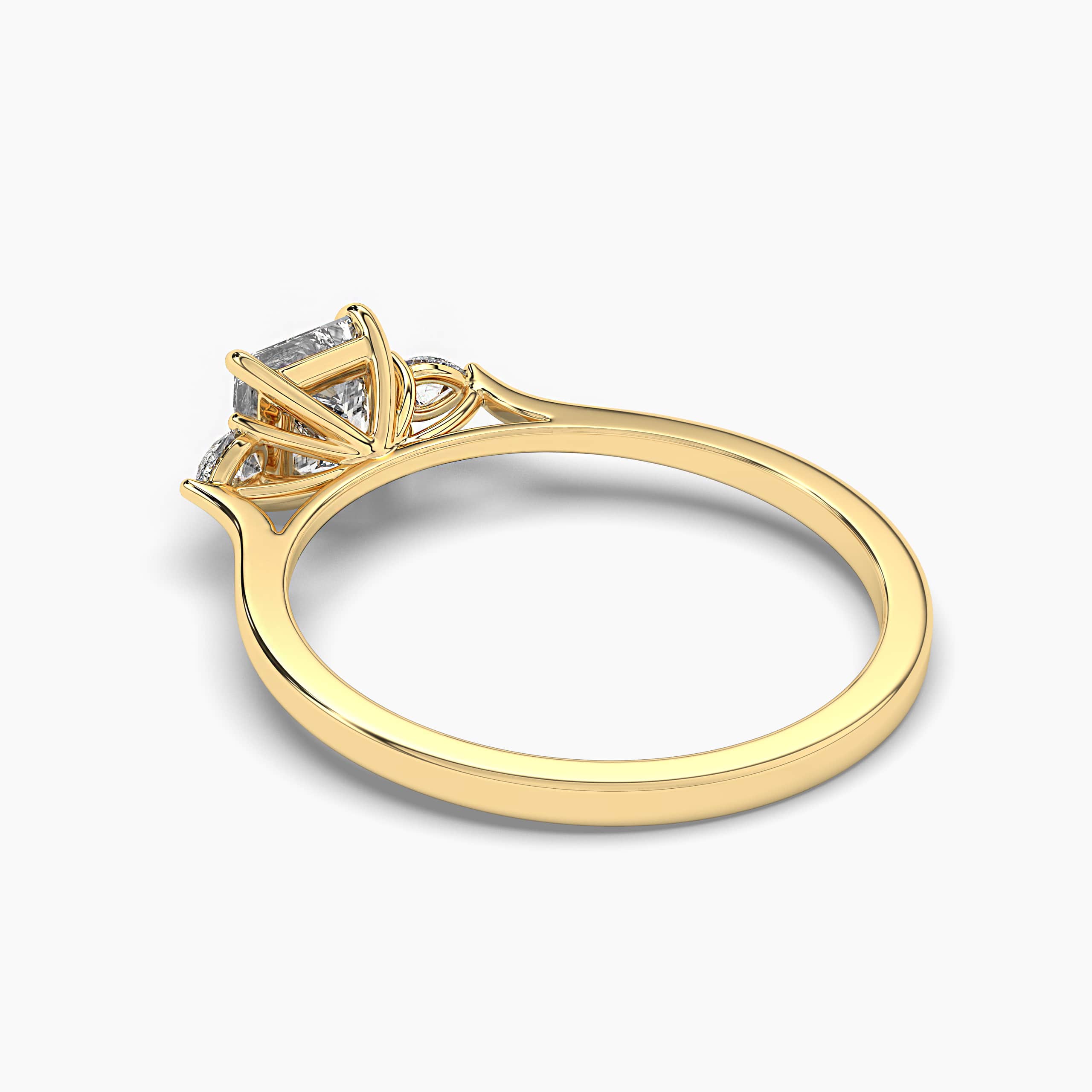 Princess yellow gold engagement ring with side three layer stones