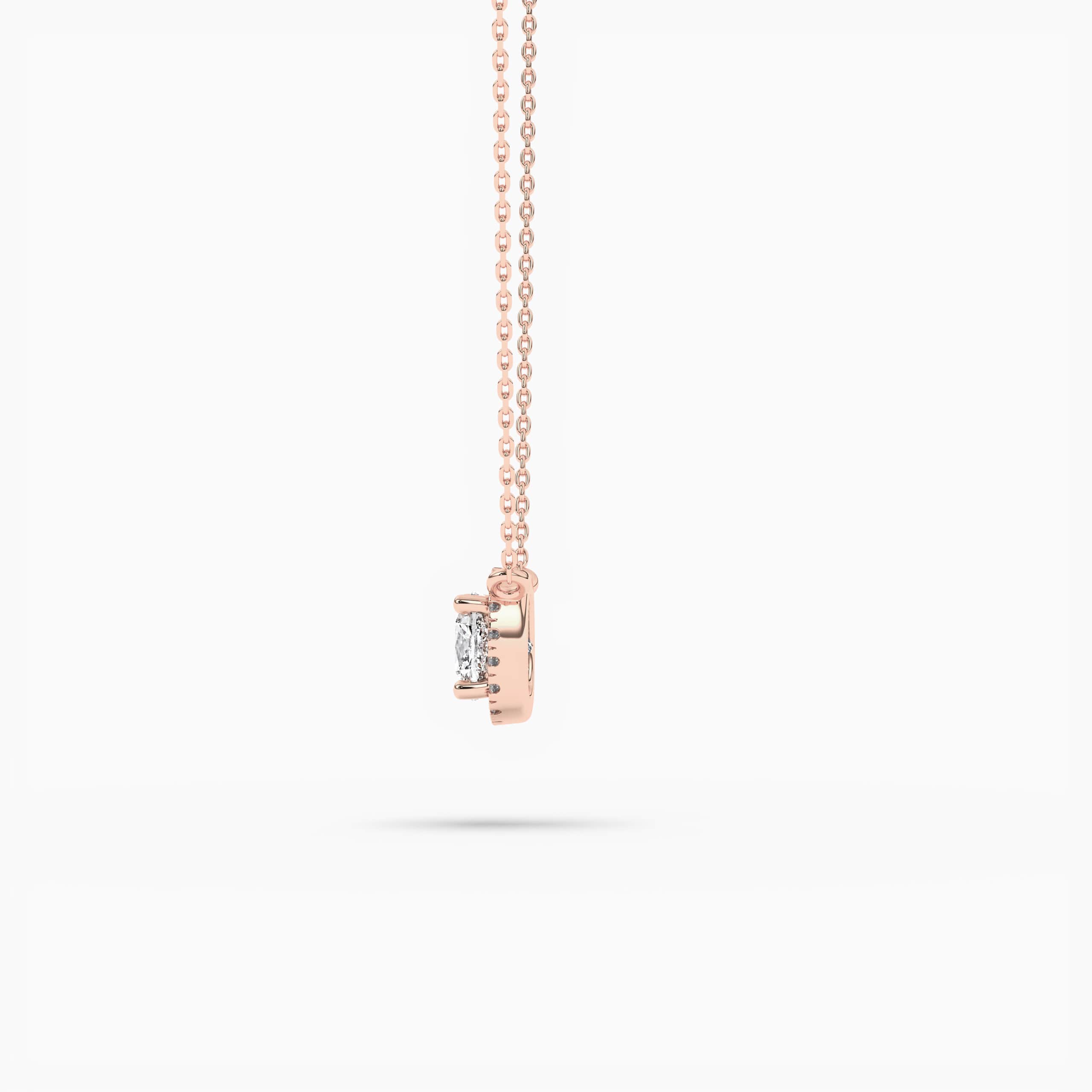 DIAMOND HALO CUSHION PENDANT NECKLACE ROSE GOLD