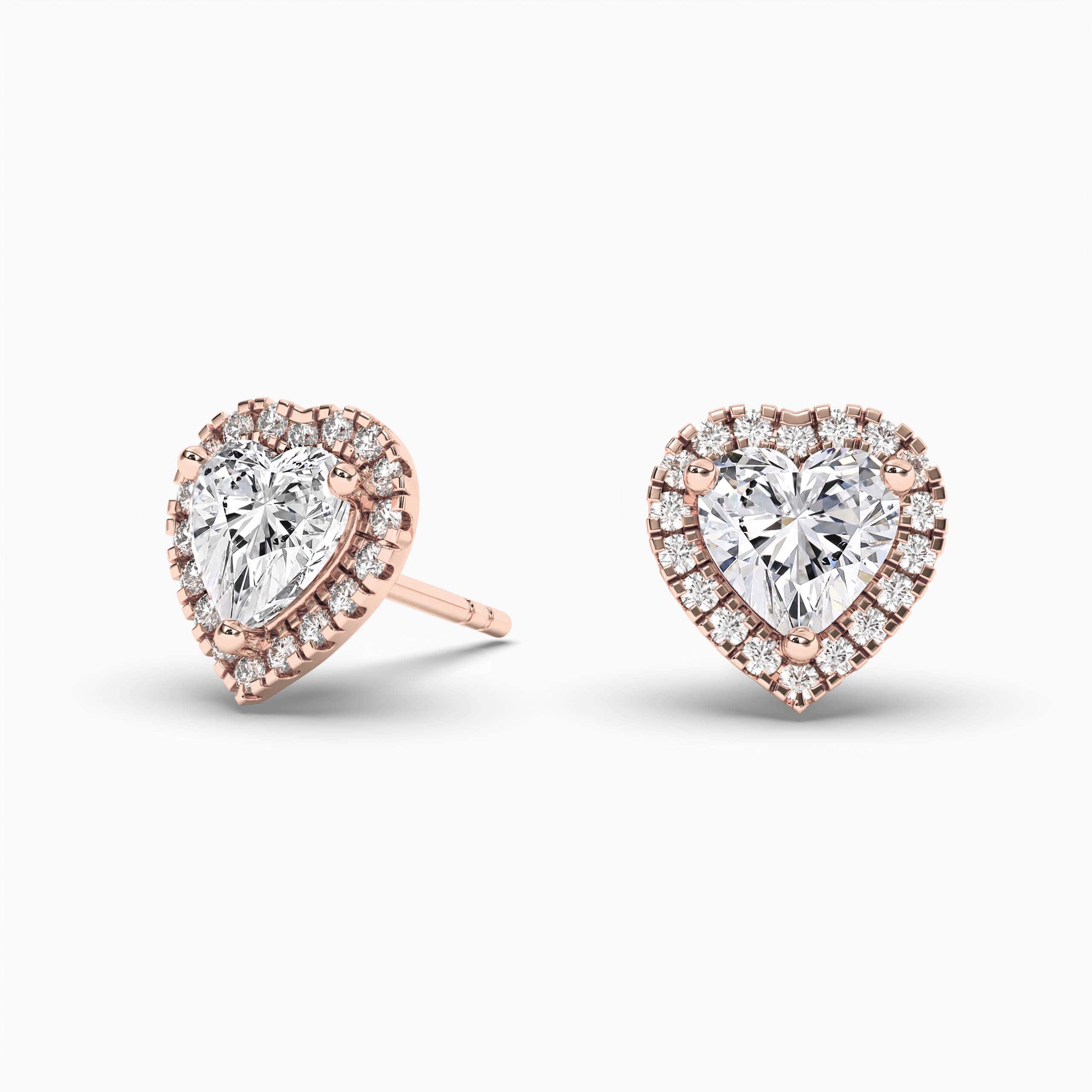 Heart Halo Stud Diamond Earring Rose Gold