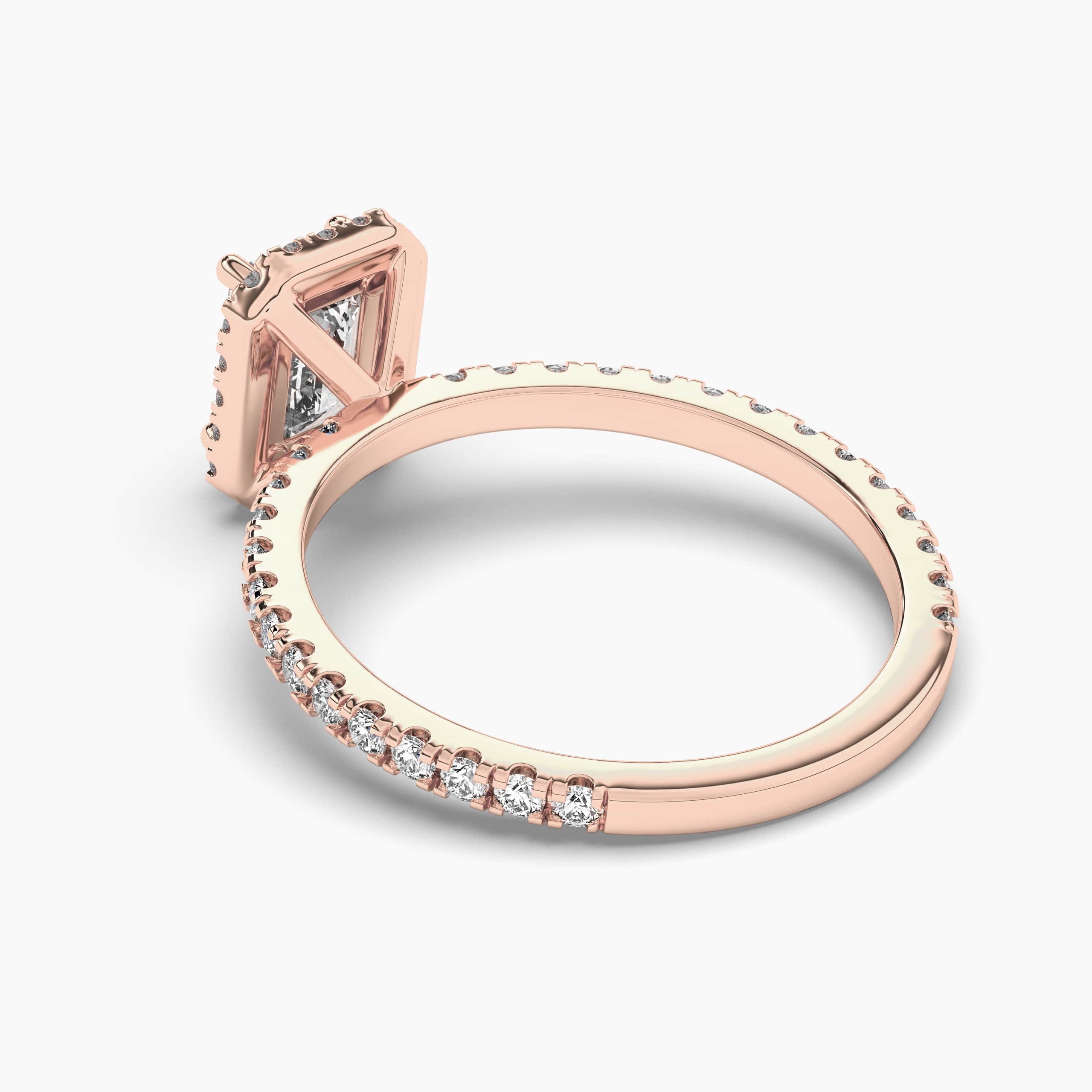 Emerald Cut Classic Halo Diamond Engagement Ring In Rose Gold