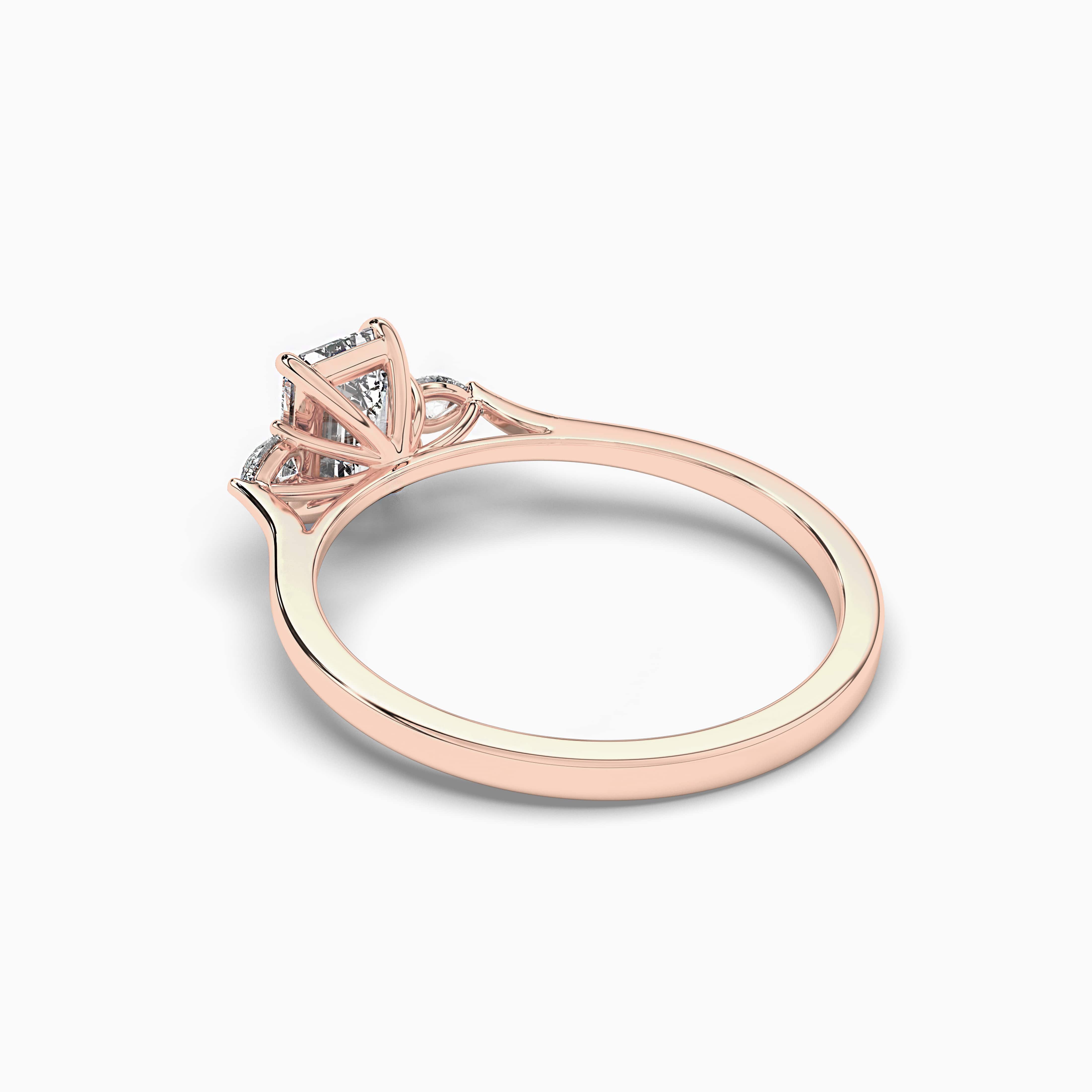  Rose Gold Emerald Cut Side Stone Diamond Engagement Ring