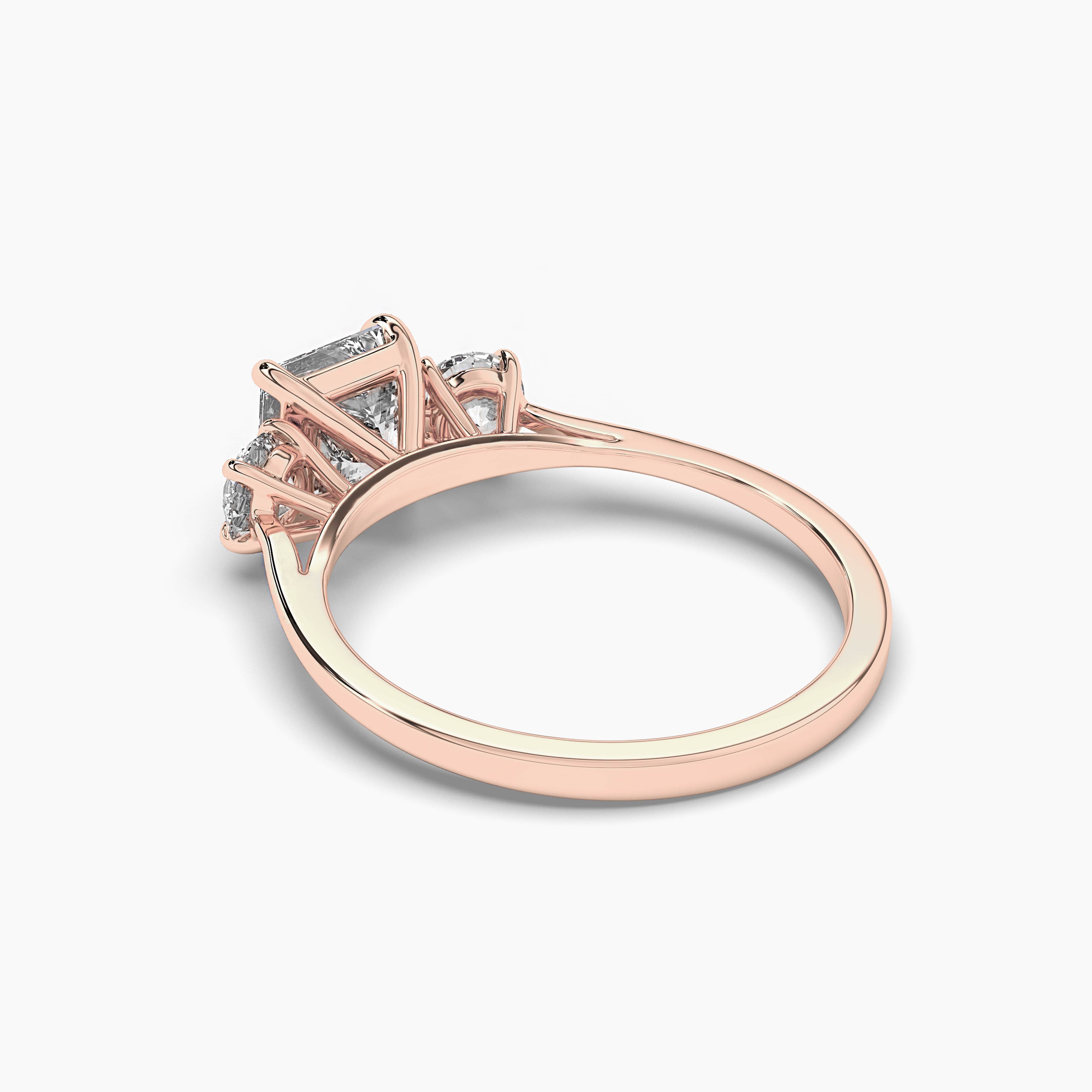 Rose Gold Princess Cut Three Stone Engagement Ring