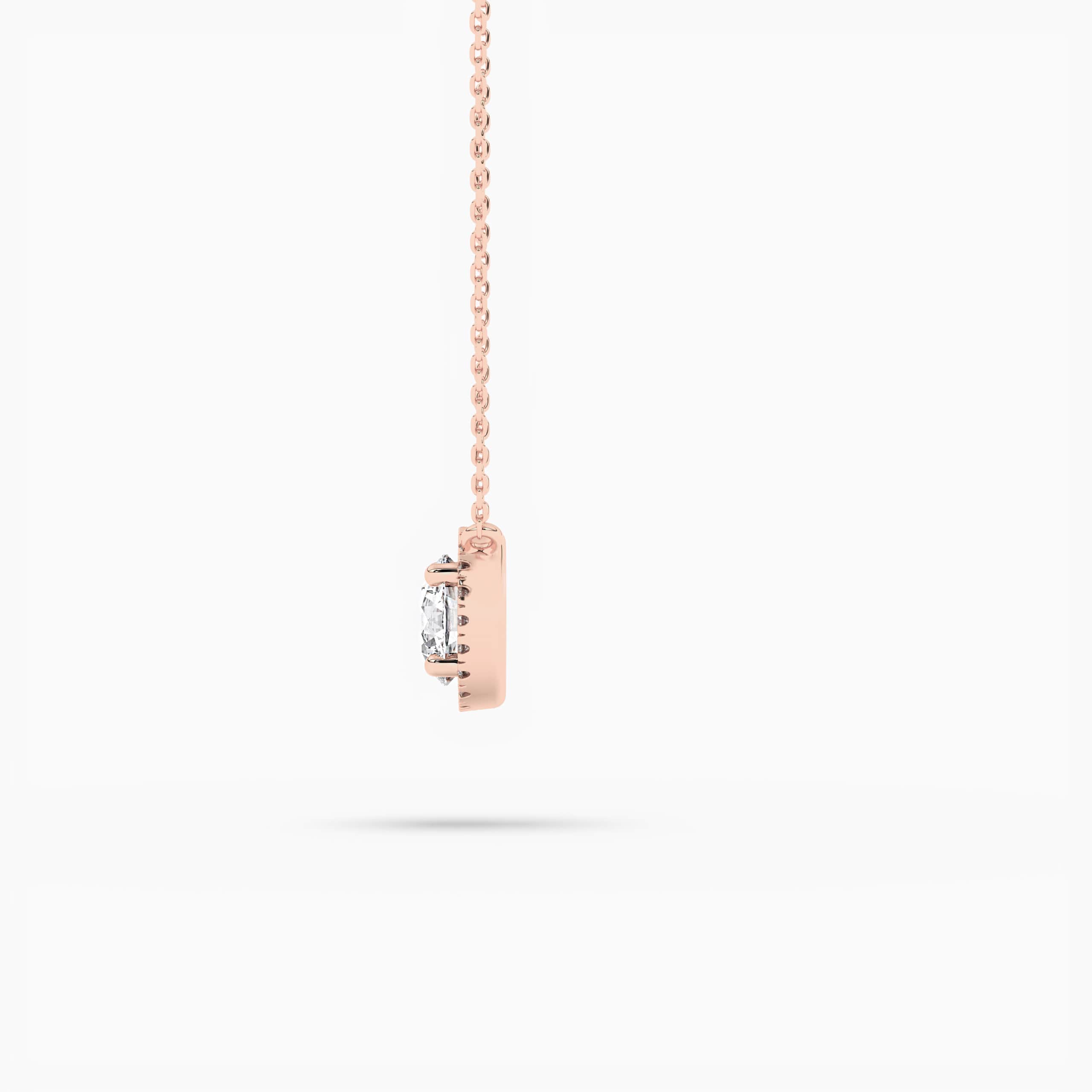 Rose Gold Round Opal Looped Diamond Halo Necklace