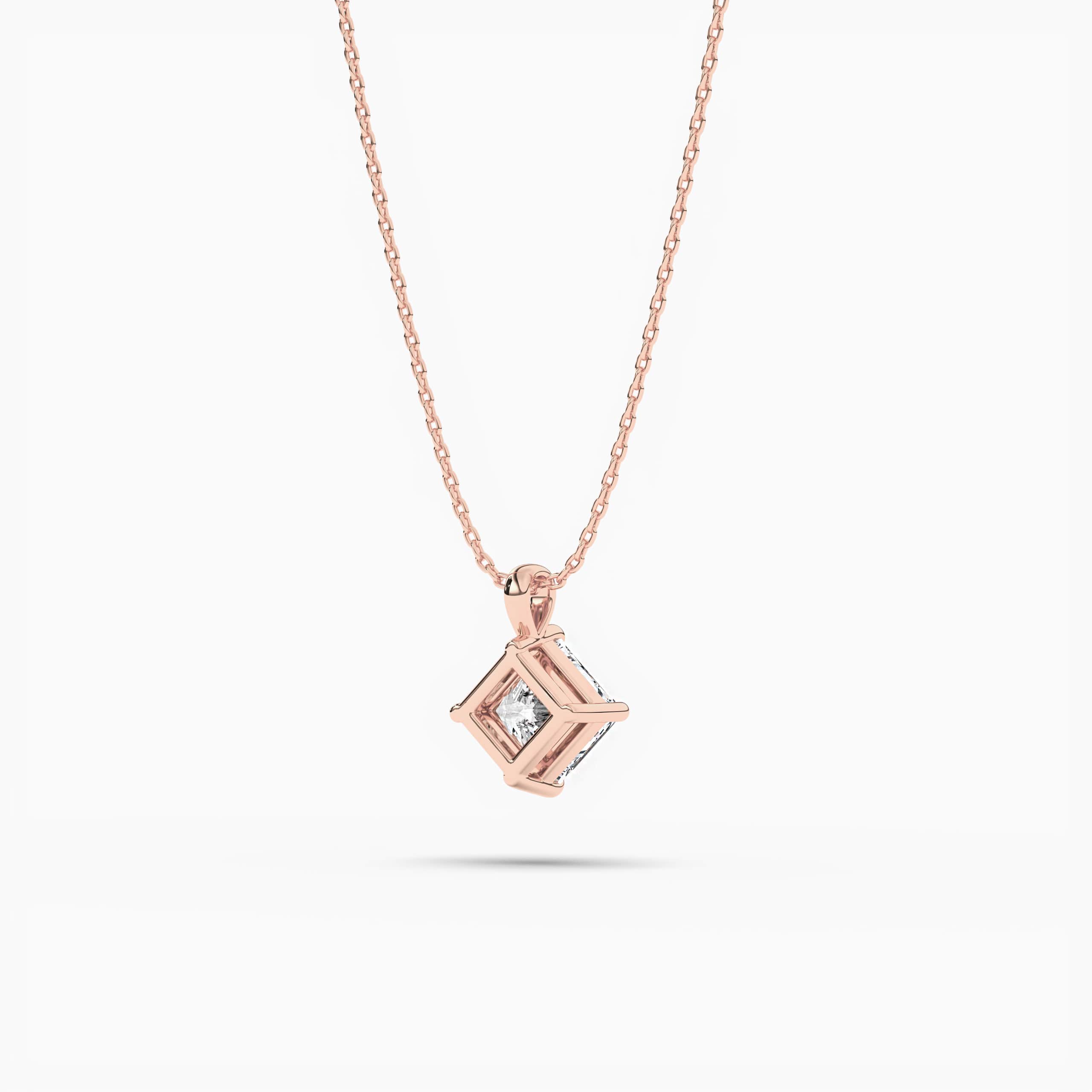 Rose Gold Princess Cut Diamond Solitaire Pendant