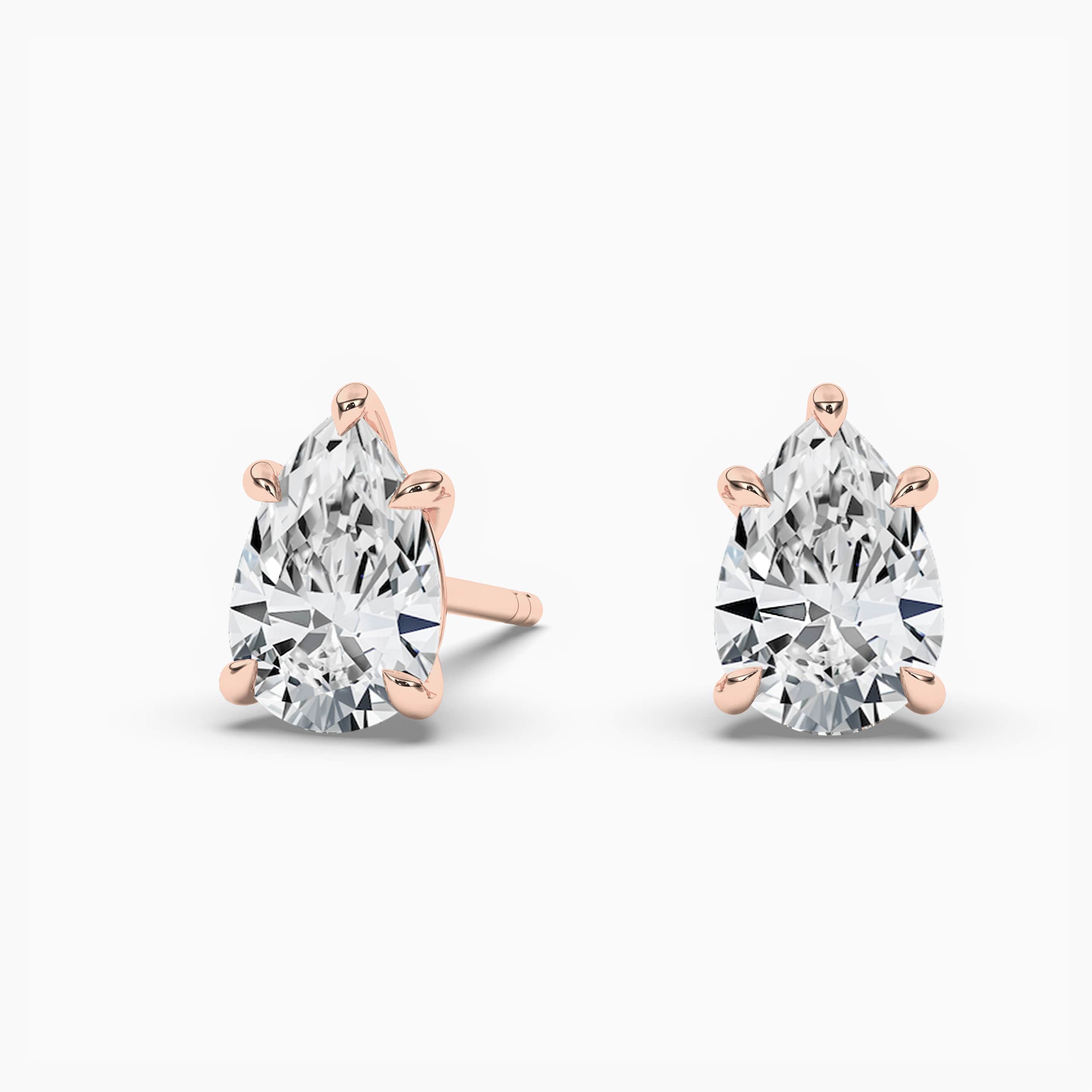 Pear Cut Diamond Solitaire Stud Earrings In Rose Gold