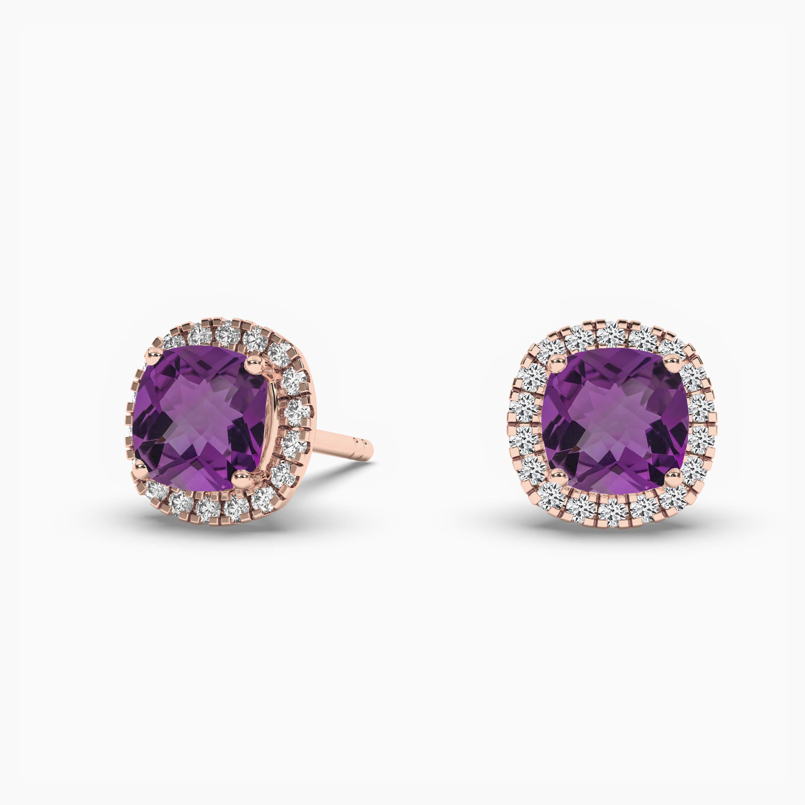 Cushion Amethyst & Round Diamond Ladies Halo Rose Gold