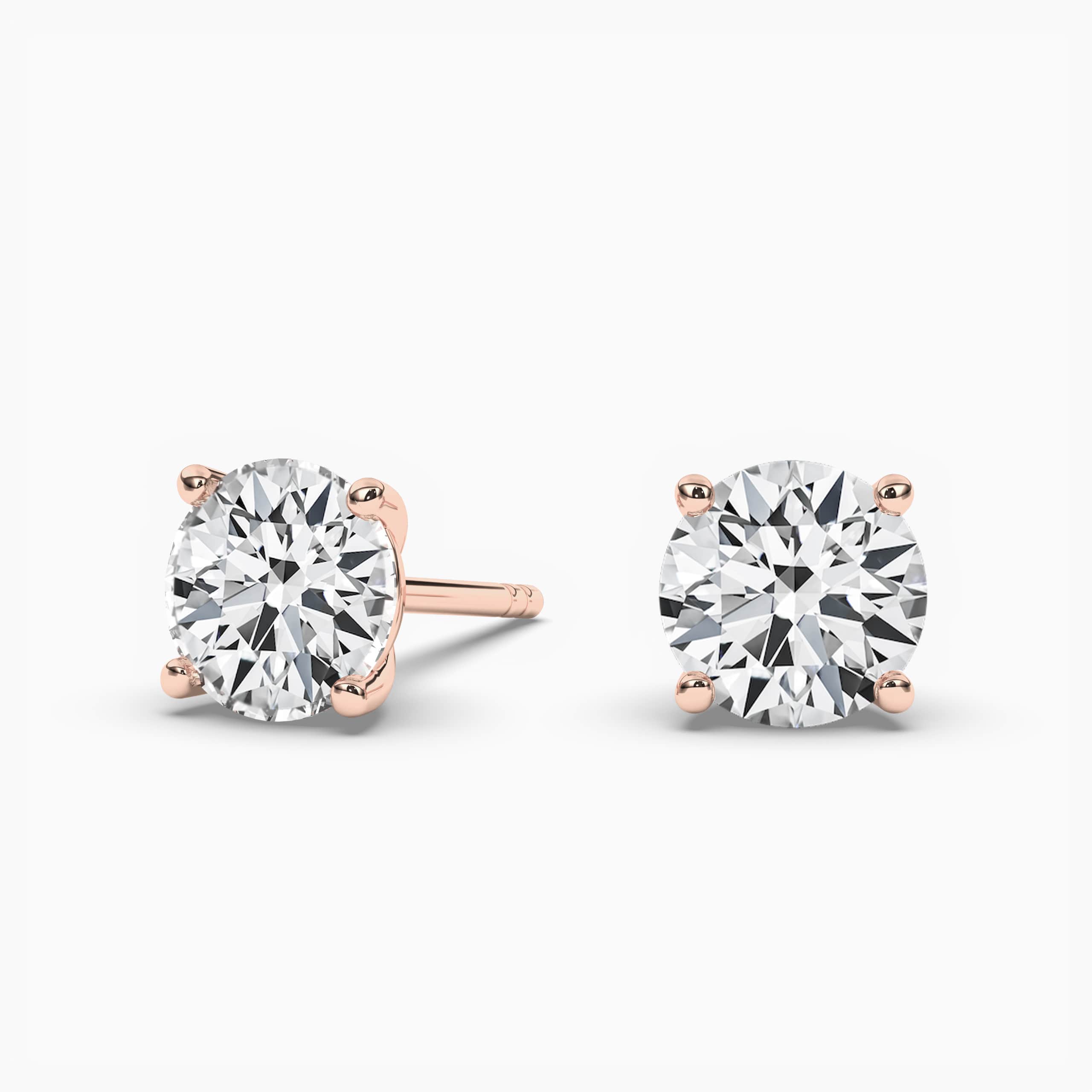 Diamond Stud Earring Round Diamond Solitaire Earrings Rose Gold