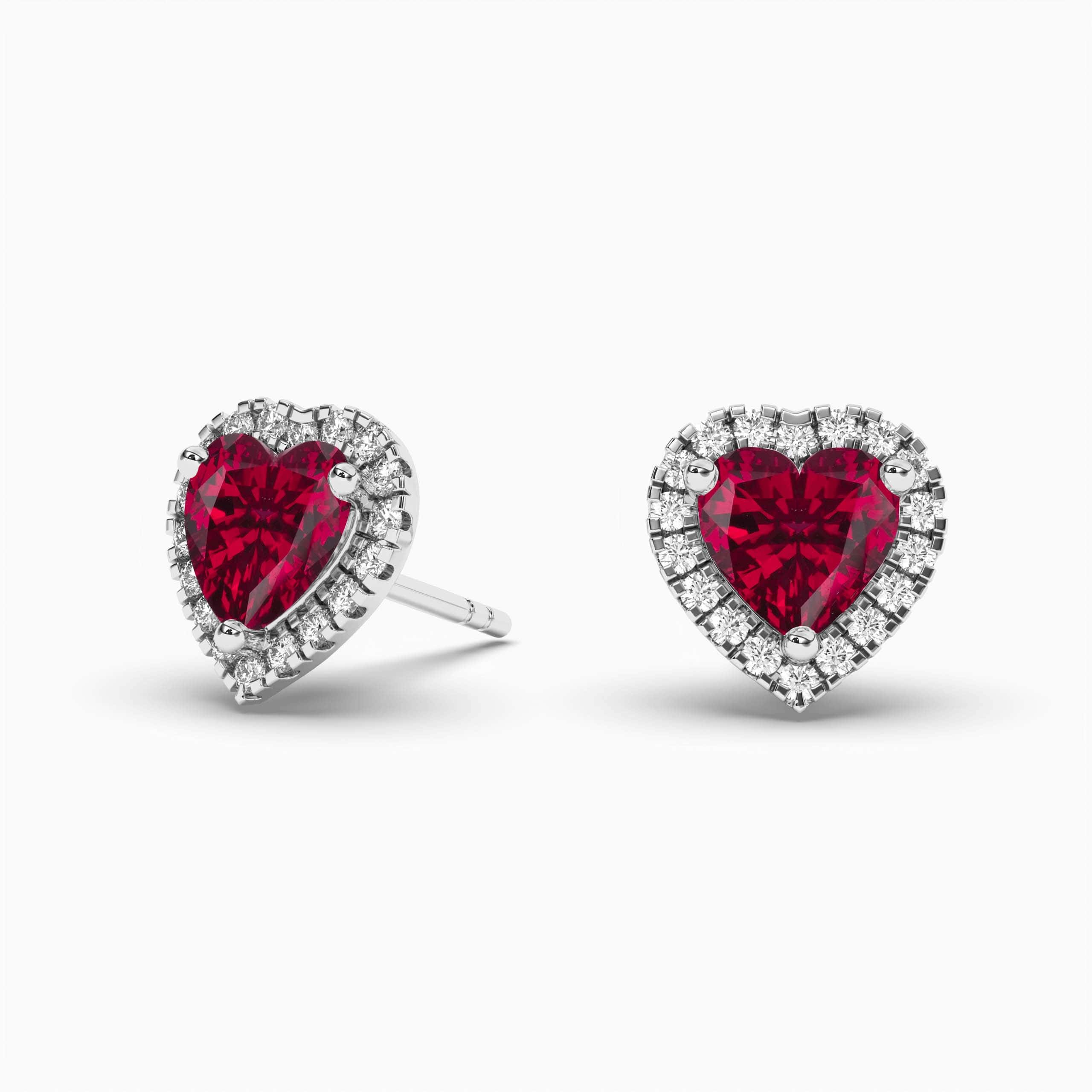 Heart-Shaped Lab-Created Ruby and Heart Stud Earrings in  White Gold