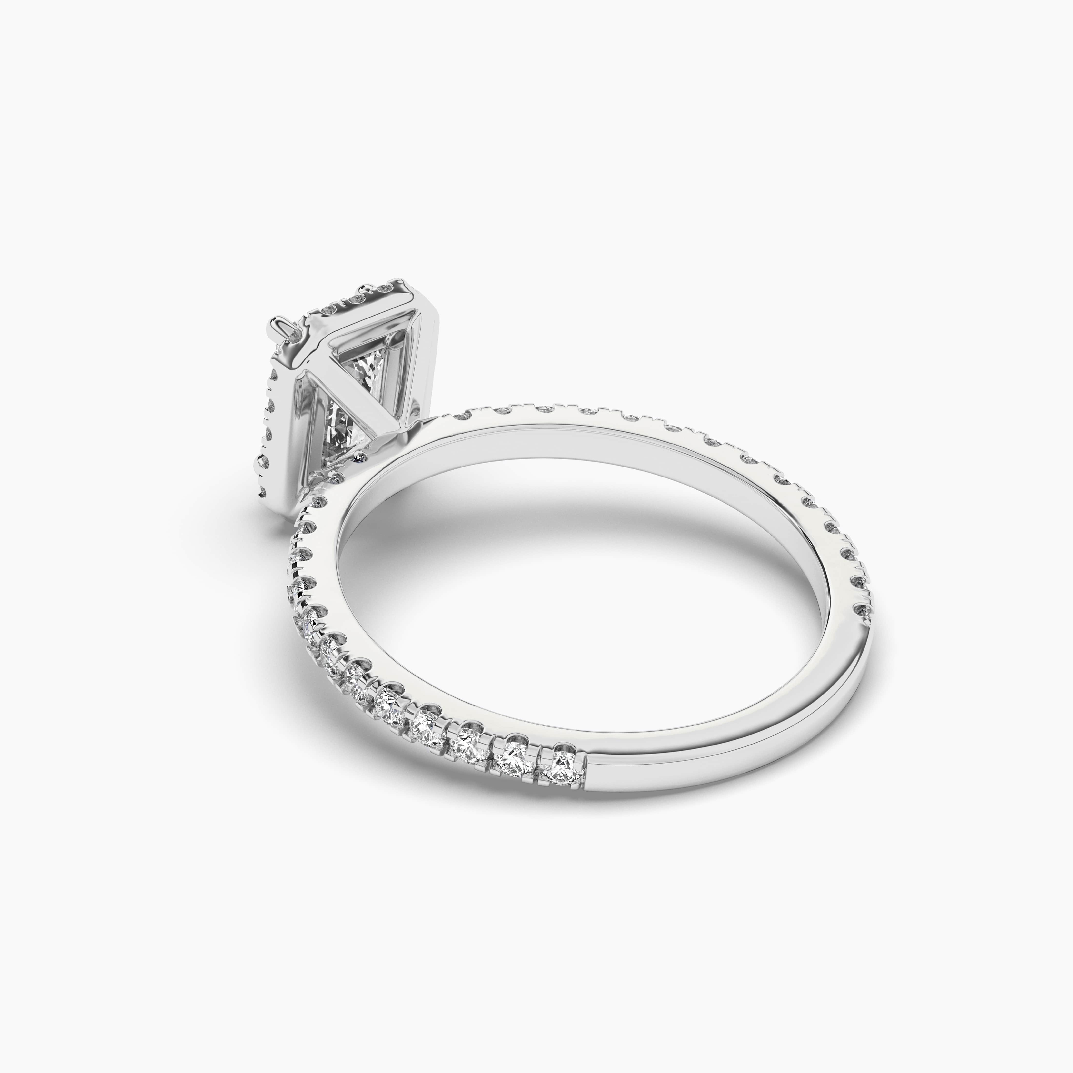 White Gold Double Halo Emerald Cut Diamond Engagement Ring