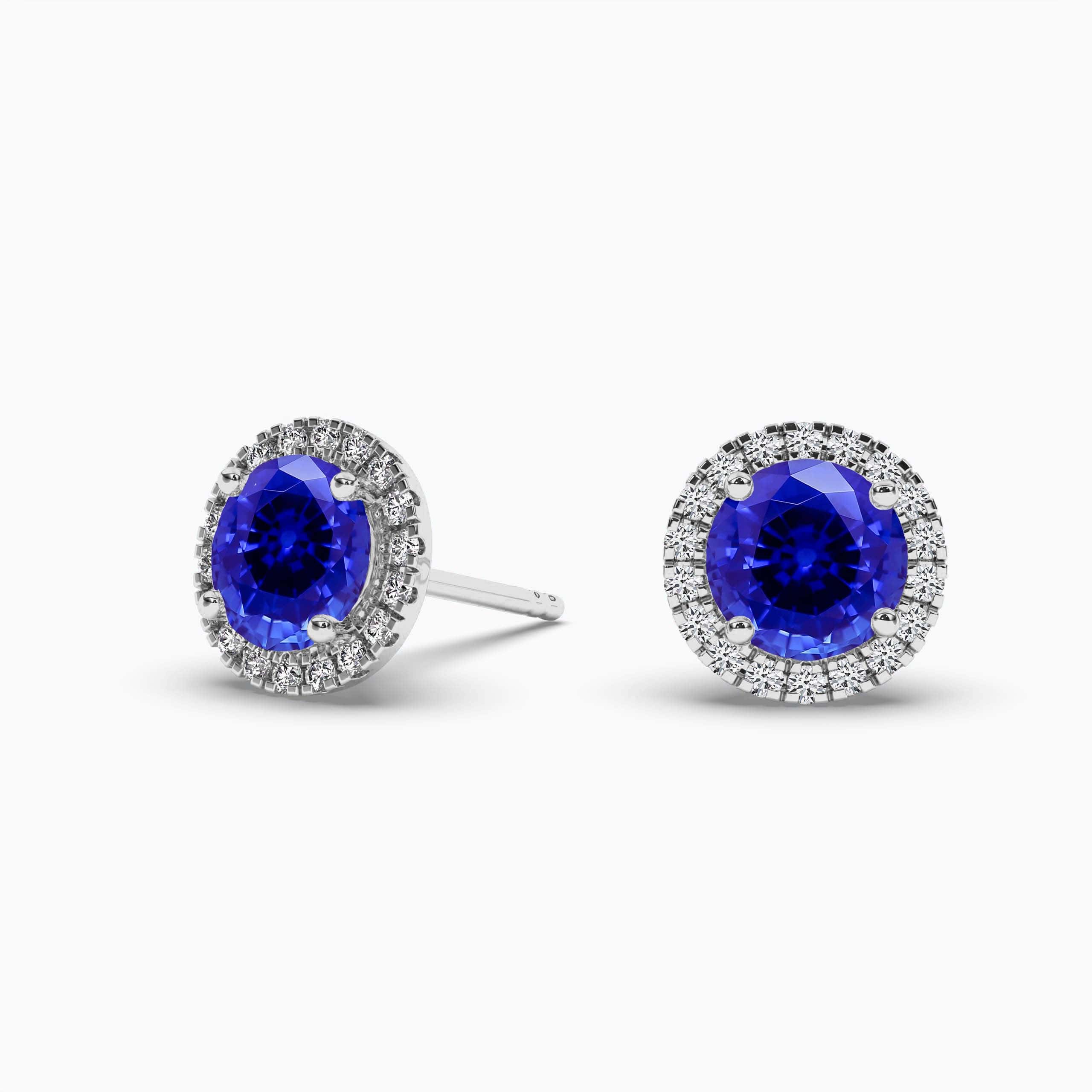 Round Sapphire Halo Earrings White Gold