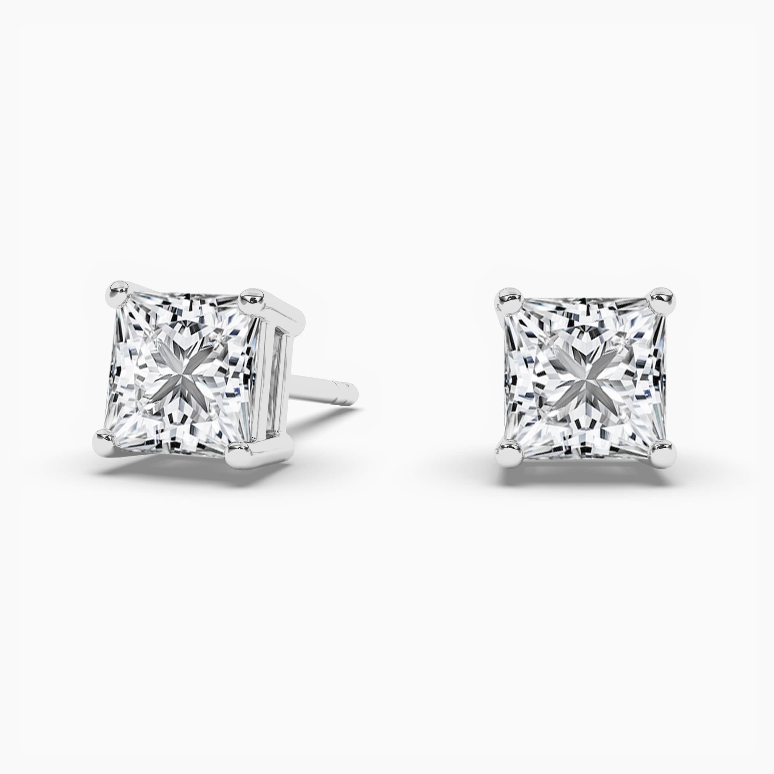 Princess Cut Diamond Stud Earrings in White Gold