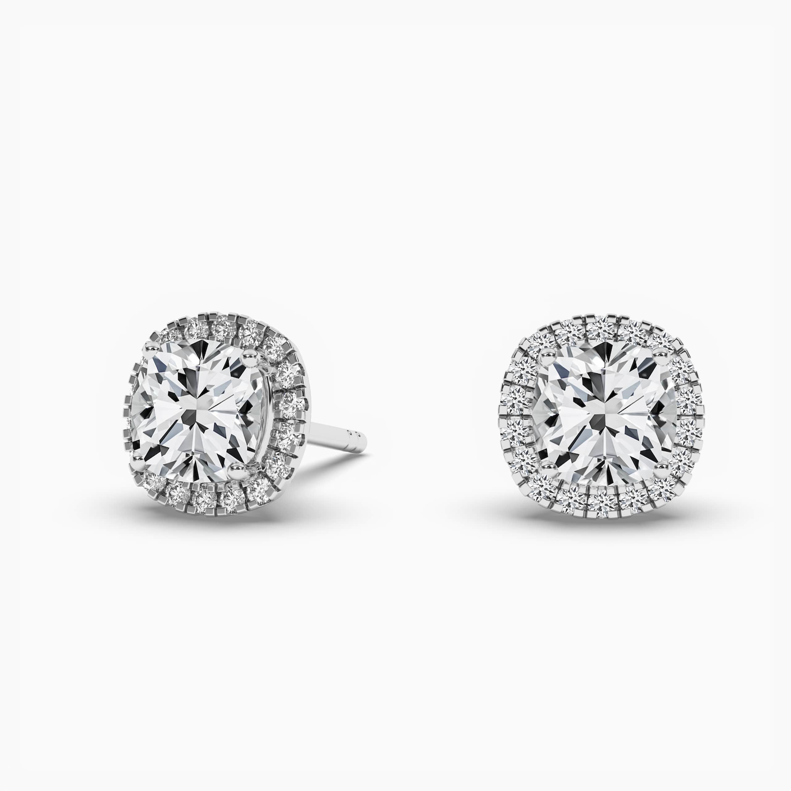 HALO CUSHION CUT DIAMOND STUD EARRINGS WHITE GOLD