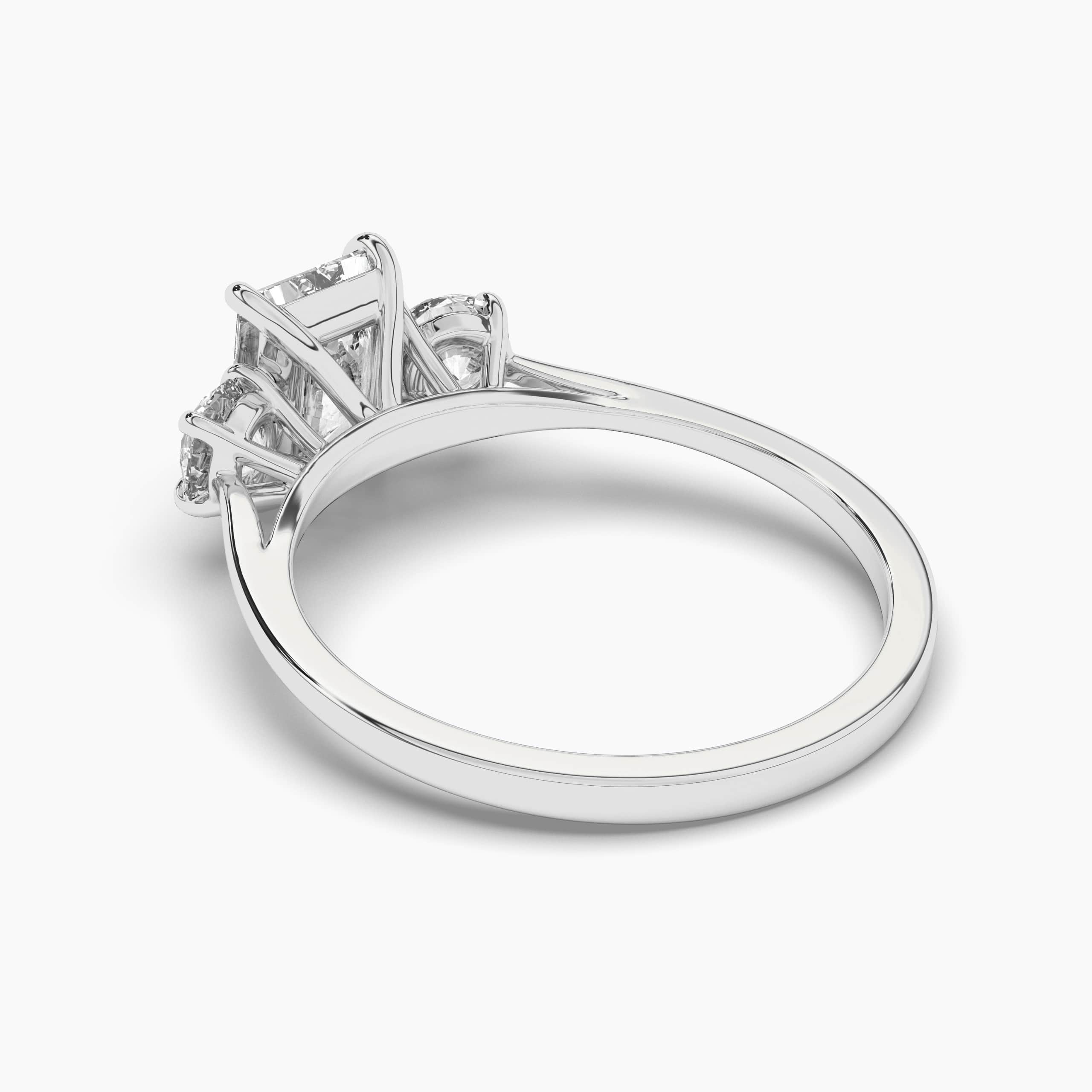 White Gold Three-Stone Radiant Cut Center with Emerald Cut Side Stones