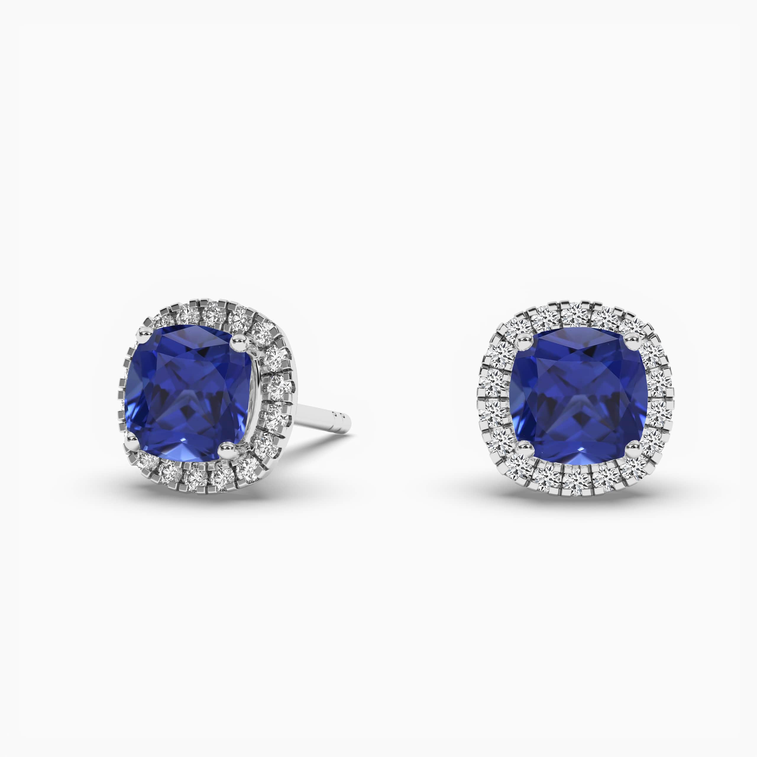 Sapphire & Diamond Halo Stud Earrings White Gold