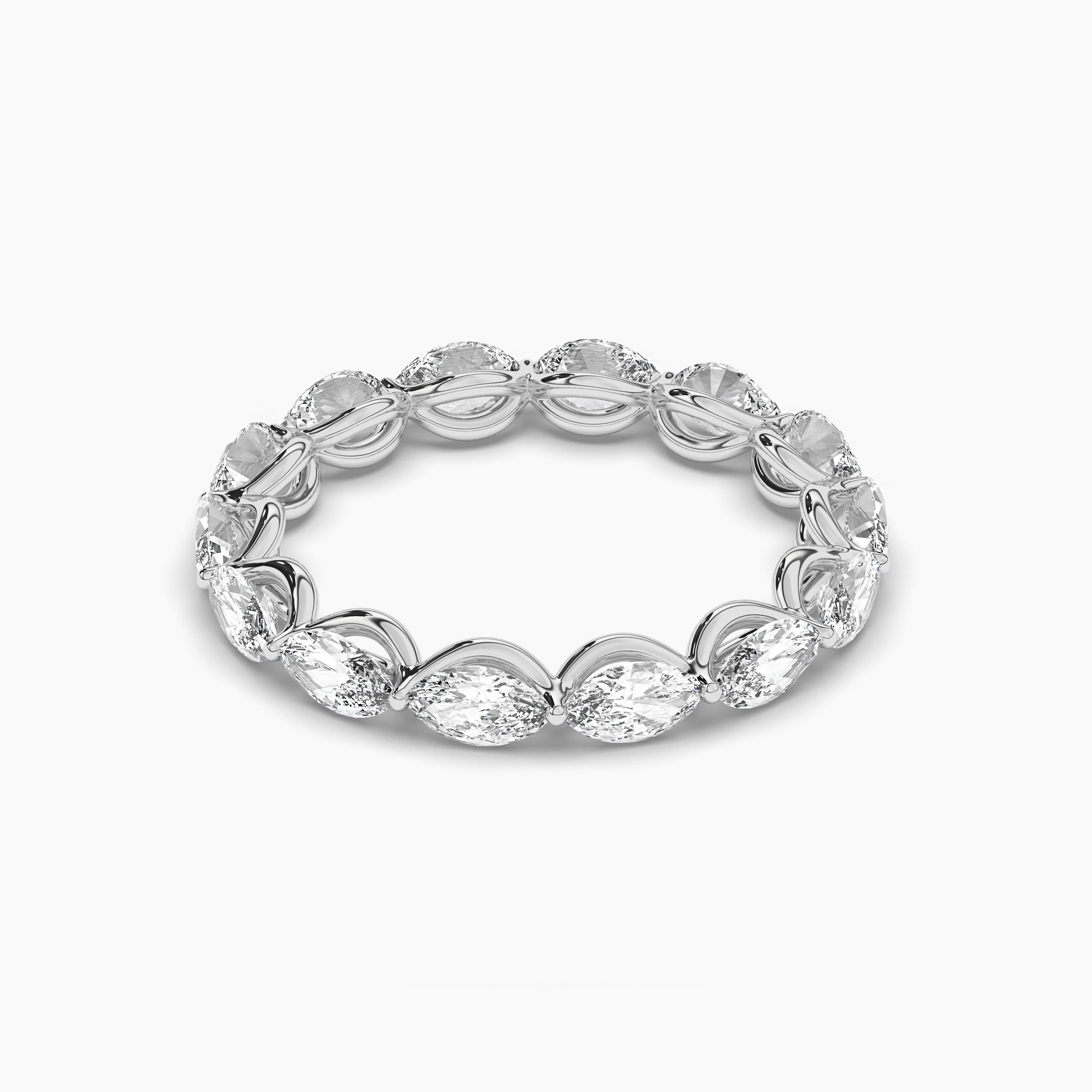 Marquise Round Set Diamond Wedding Ring In White Gold