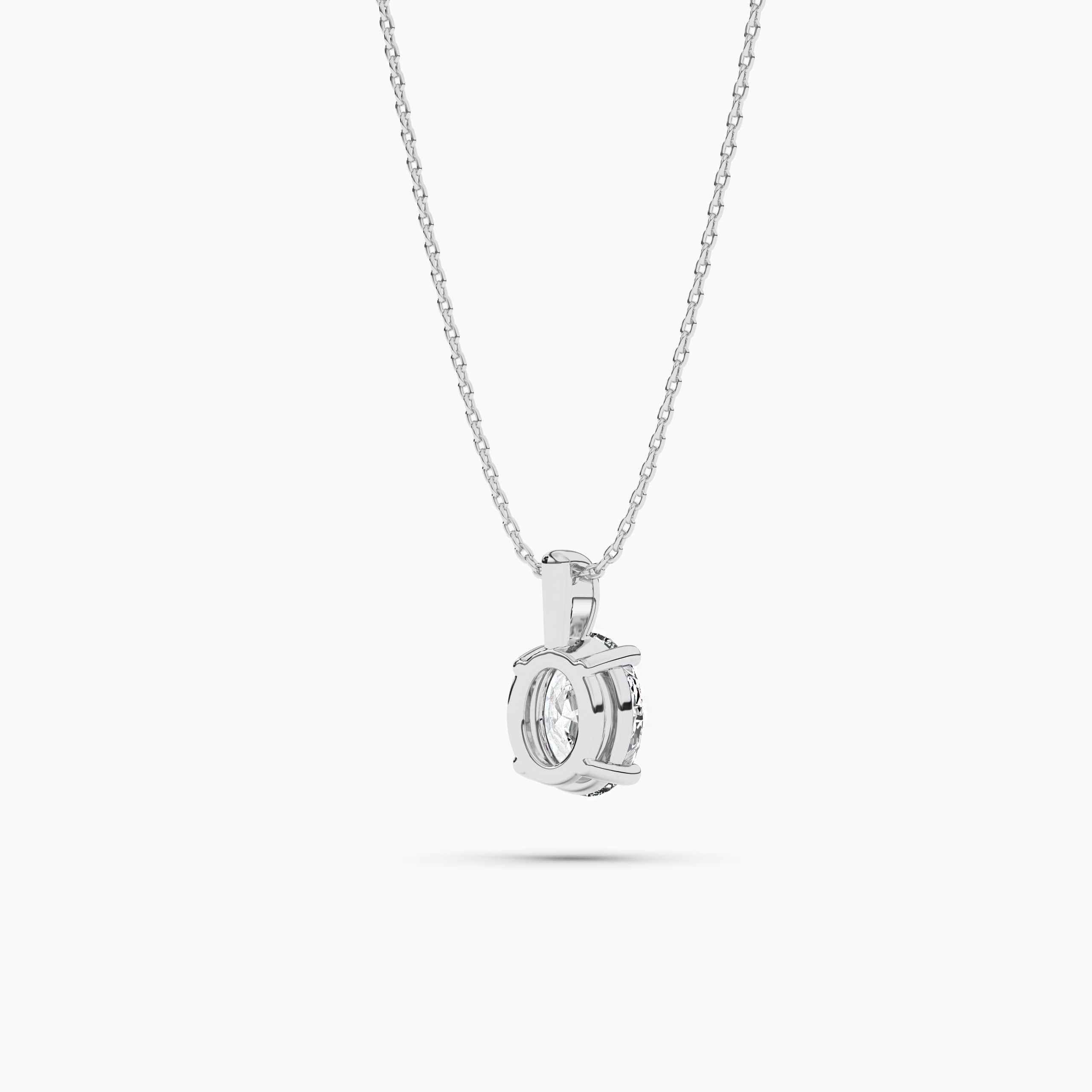  White Gold Oval Solitaire Pendant Necklace in White Diamond