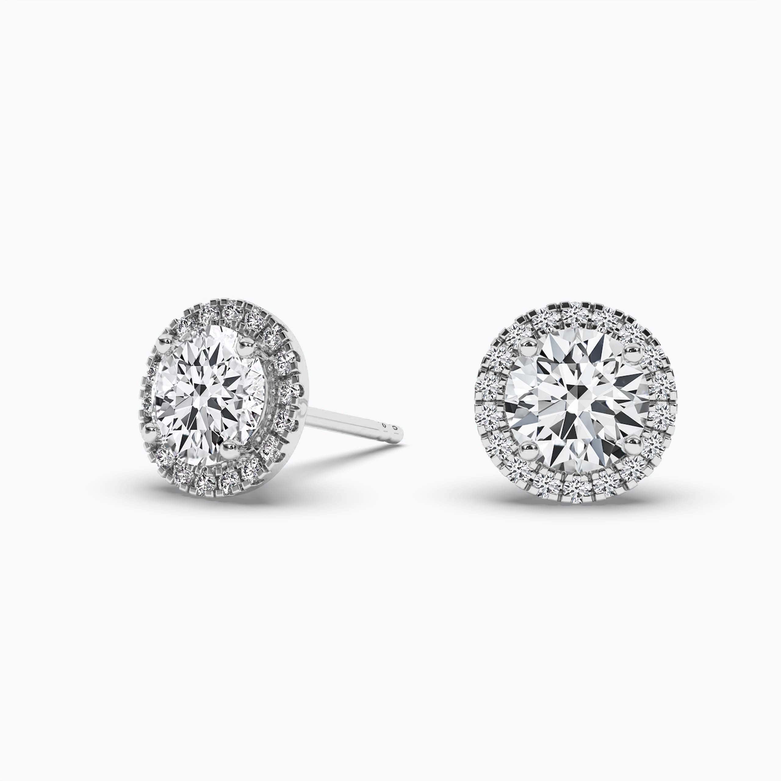 Diamond Halo Stud Earrings  Round-Cut White Gold