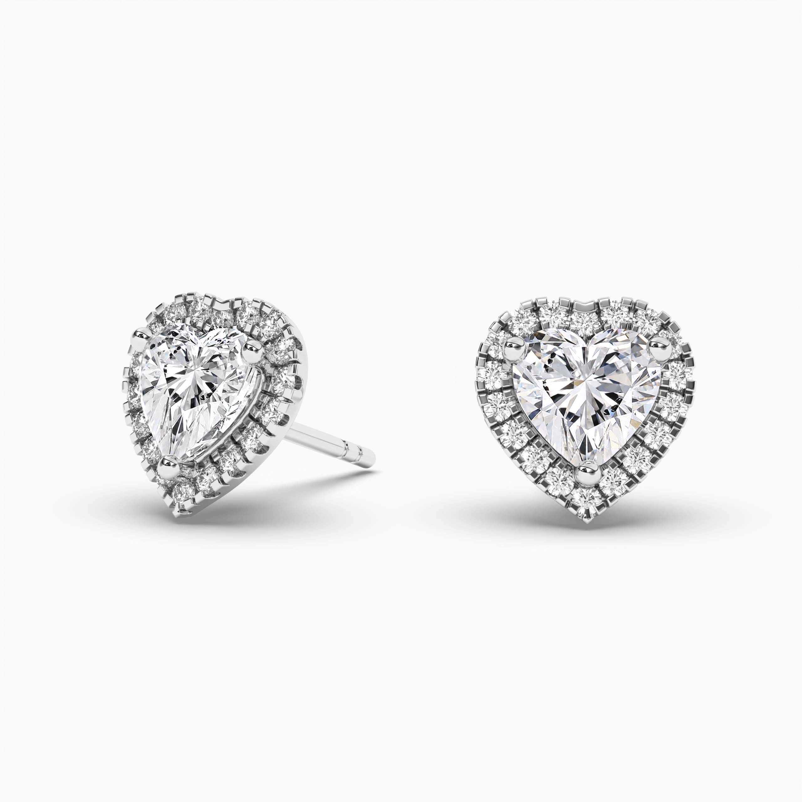 Diamond Halo Heart Stud Earrings in White Gold 