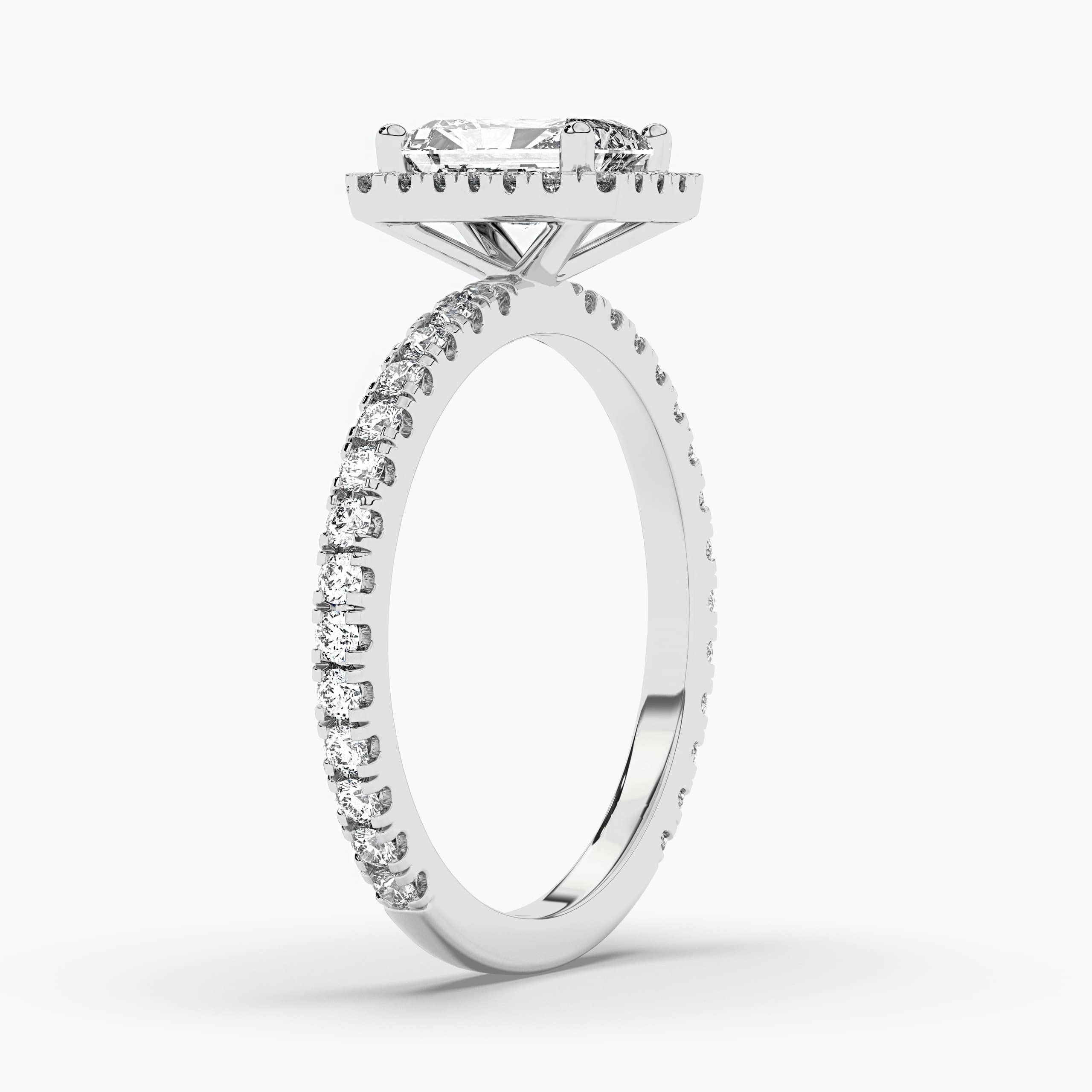 Radiant Cut Lab diamond Halo Engagement Rings with White Diamond in White Gold
