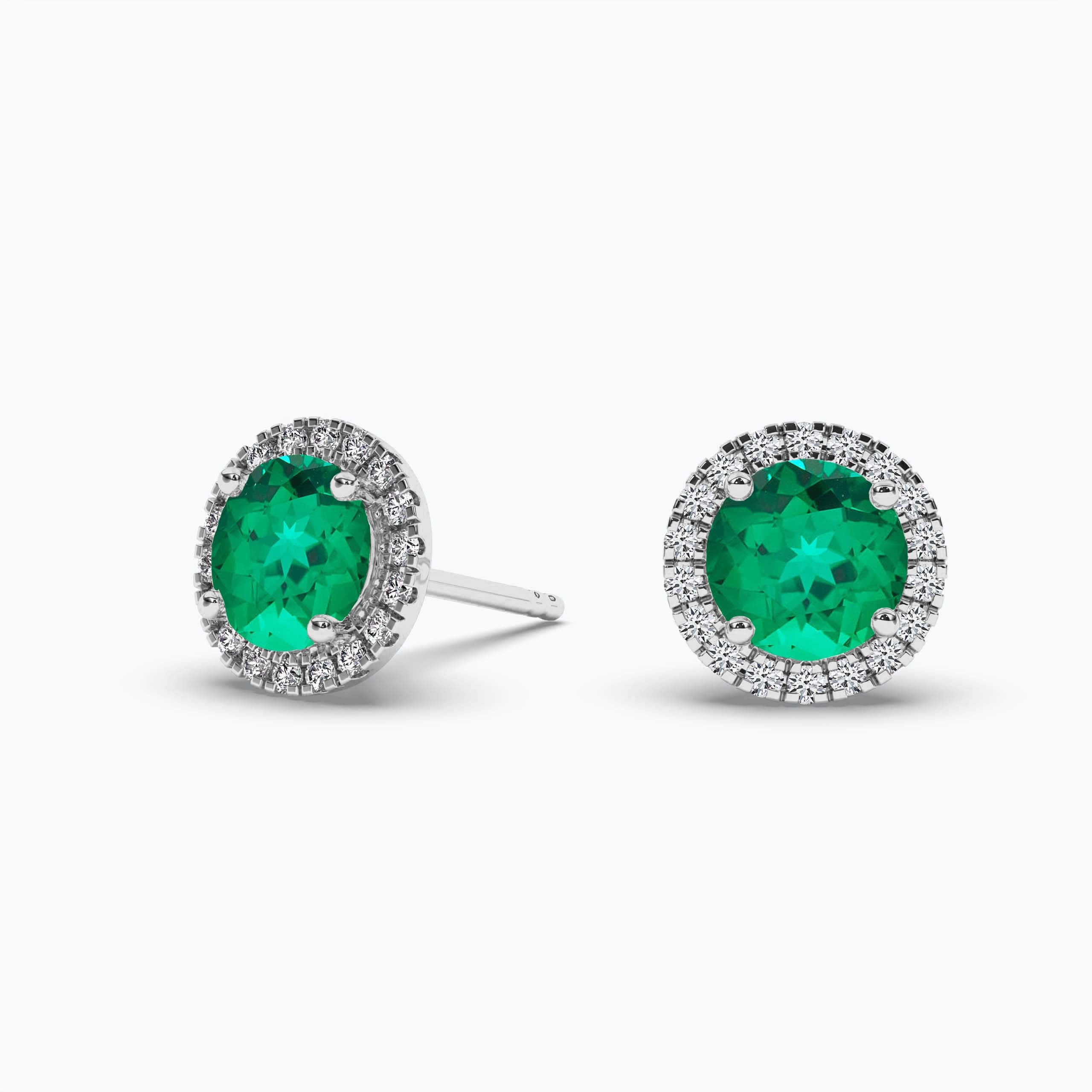 Round Emerald 4-Prong Halo-Style Earrings