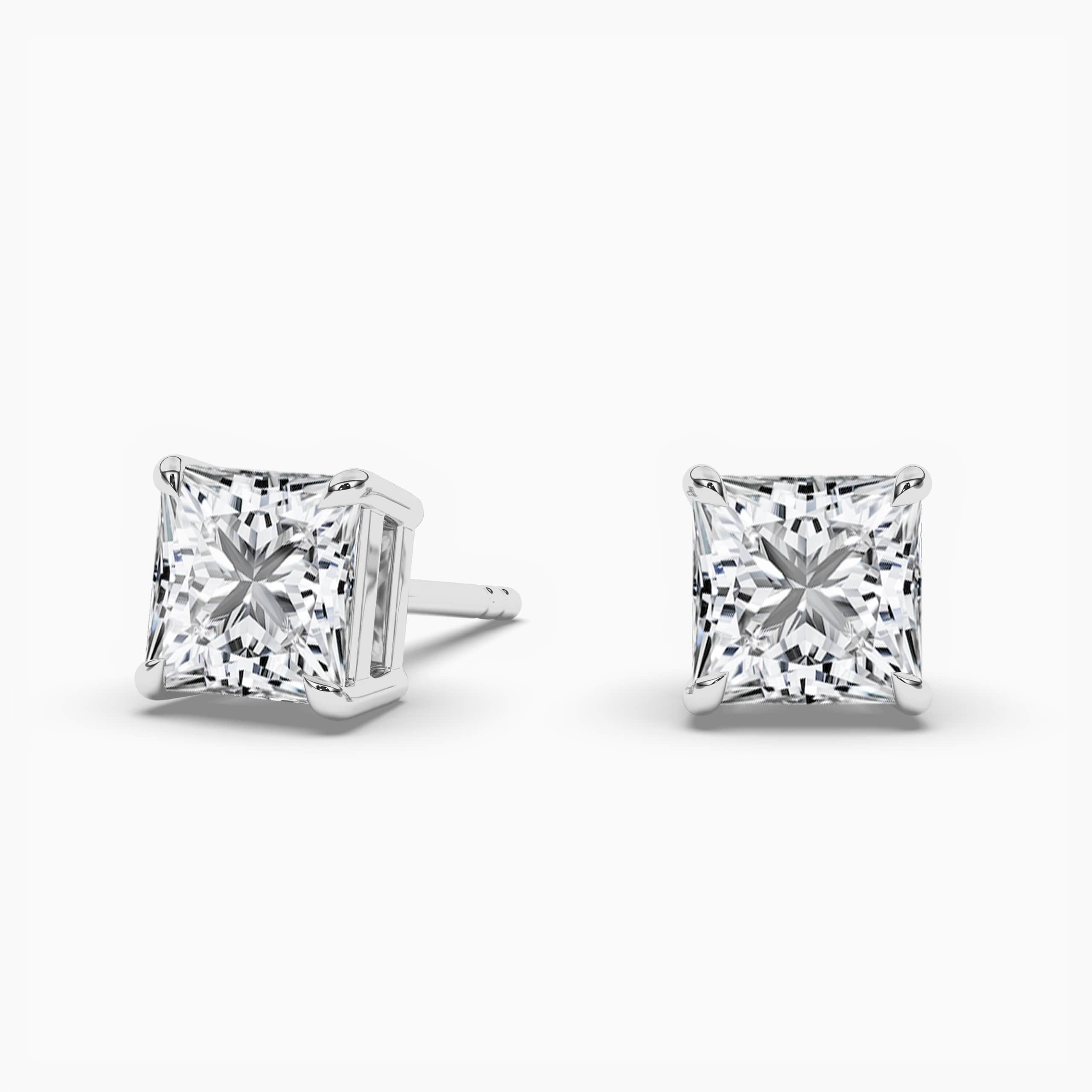 Princess-Cut Diamond Solitaire Stud Earrings in White Gold