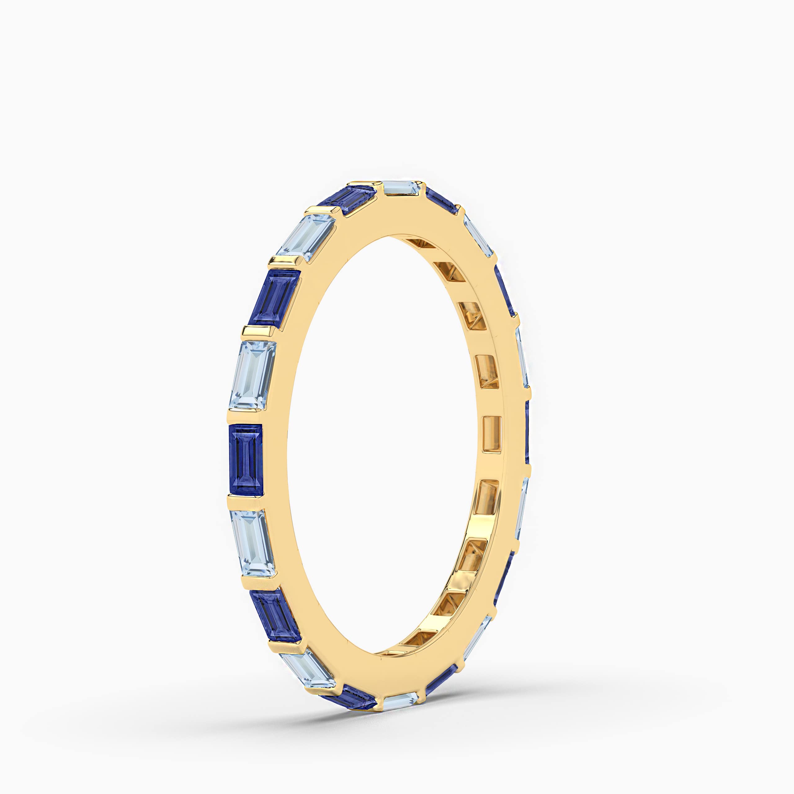 Yellow Gold Aquamarine And Blue Sapphire Band For Wedding Gift For Woman