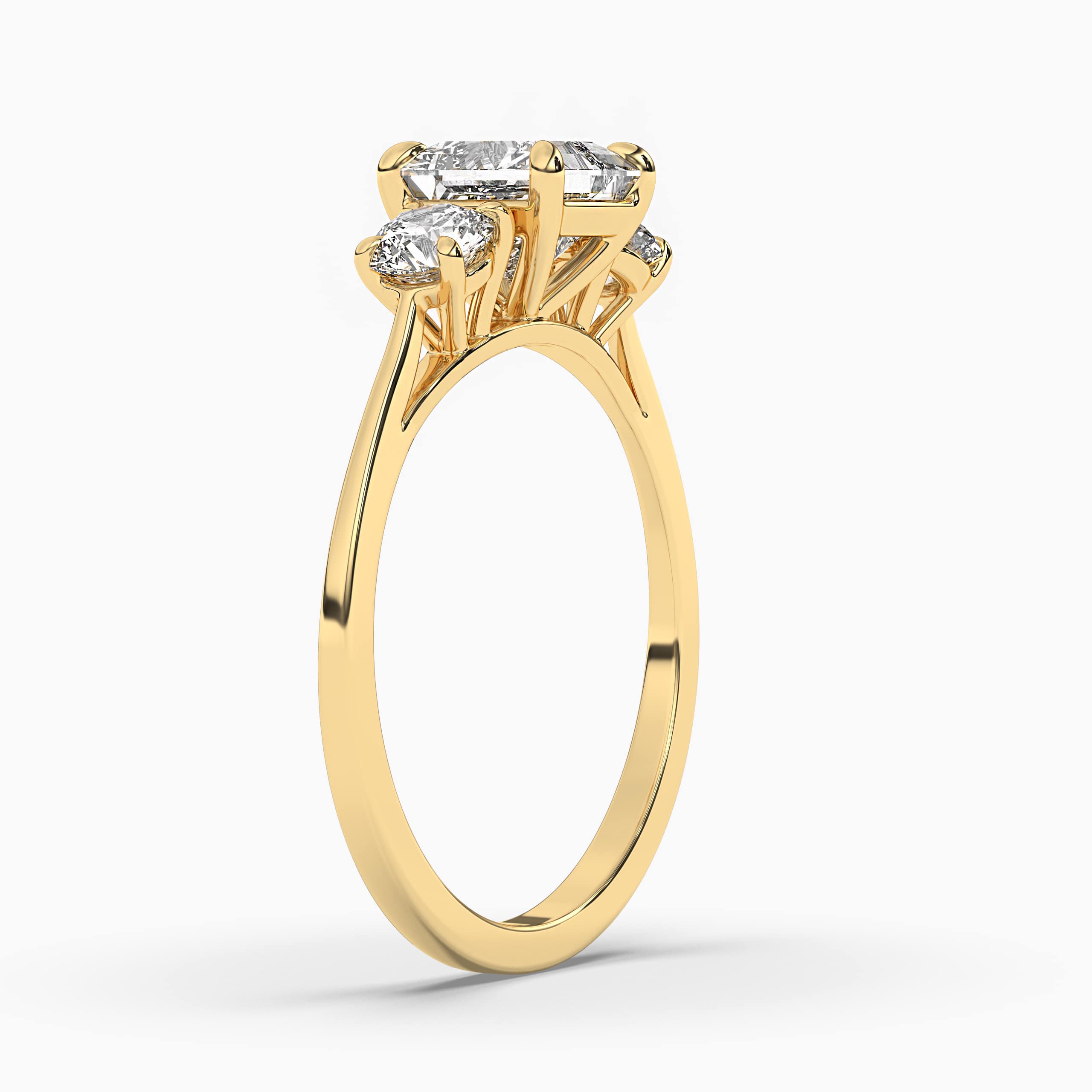 Princess Cut Solitaire Diamond Split Shank Yellow Gold Ring