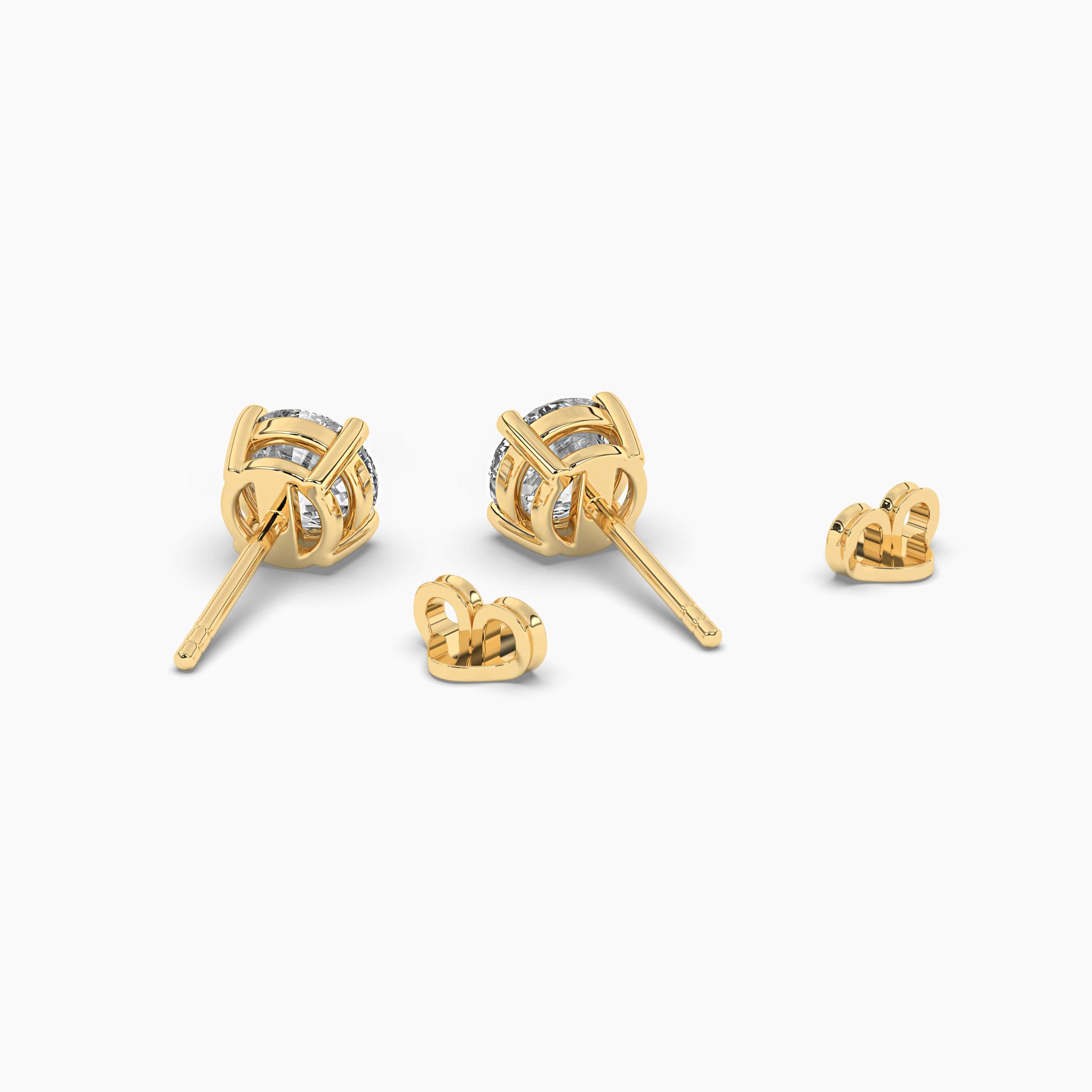 Yellow  Gold Round Cut Diamond Solitaire Stud Earrings