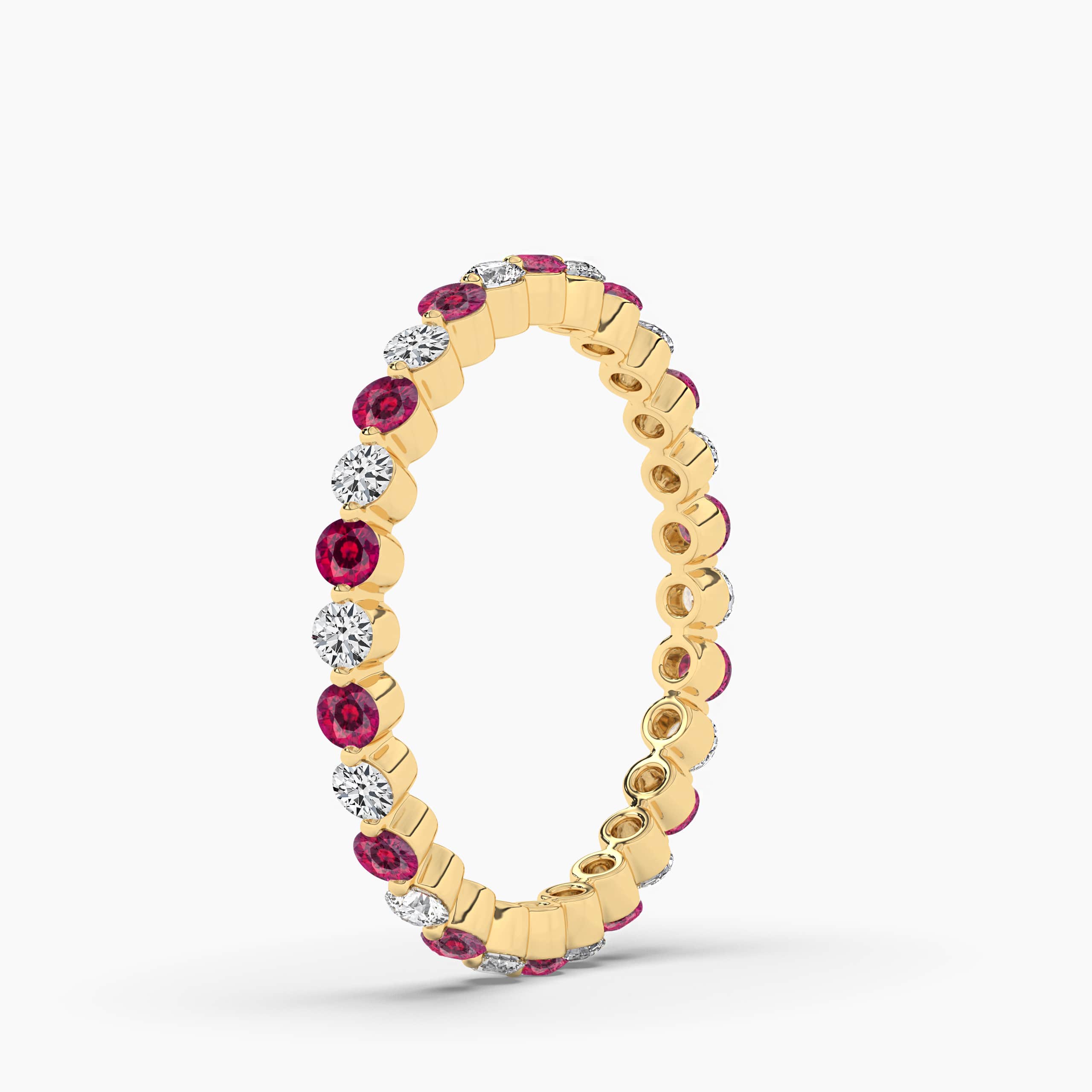 Round Cut  Ruby & Diamond Eternity Wedding  Full Band In Yellow Gold 