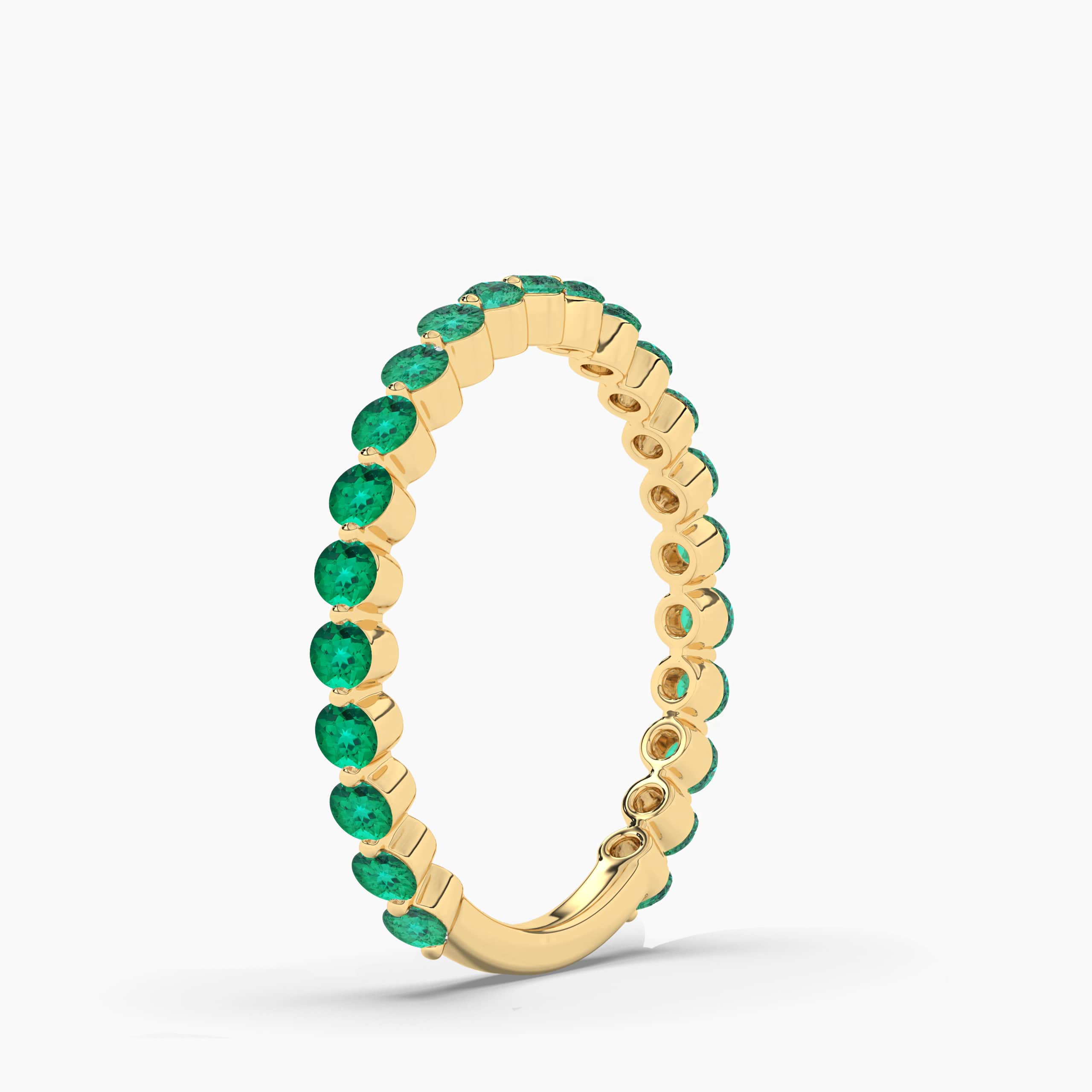 Yellow Gold Green Emerald Eternity Wedding Band For Woman 
