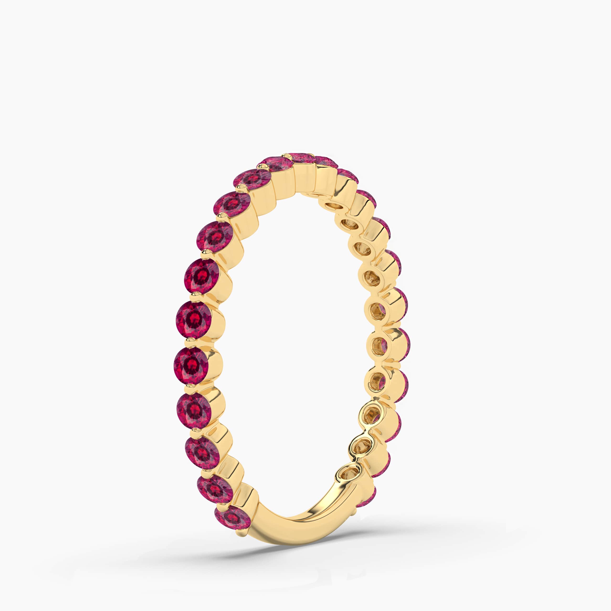 Round Cut Prong Setting Half Eternity Ruby Ring In Yellow Gold