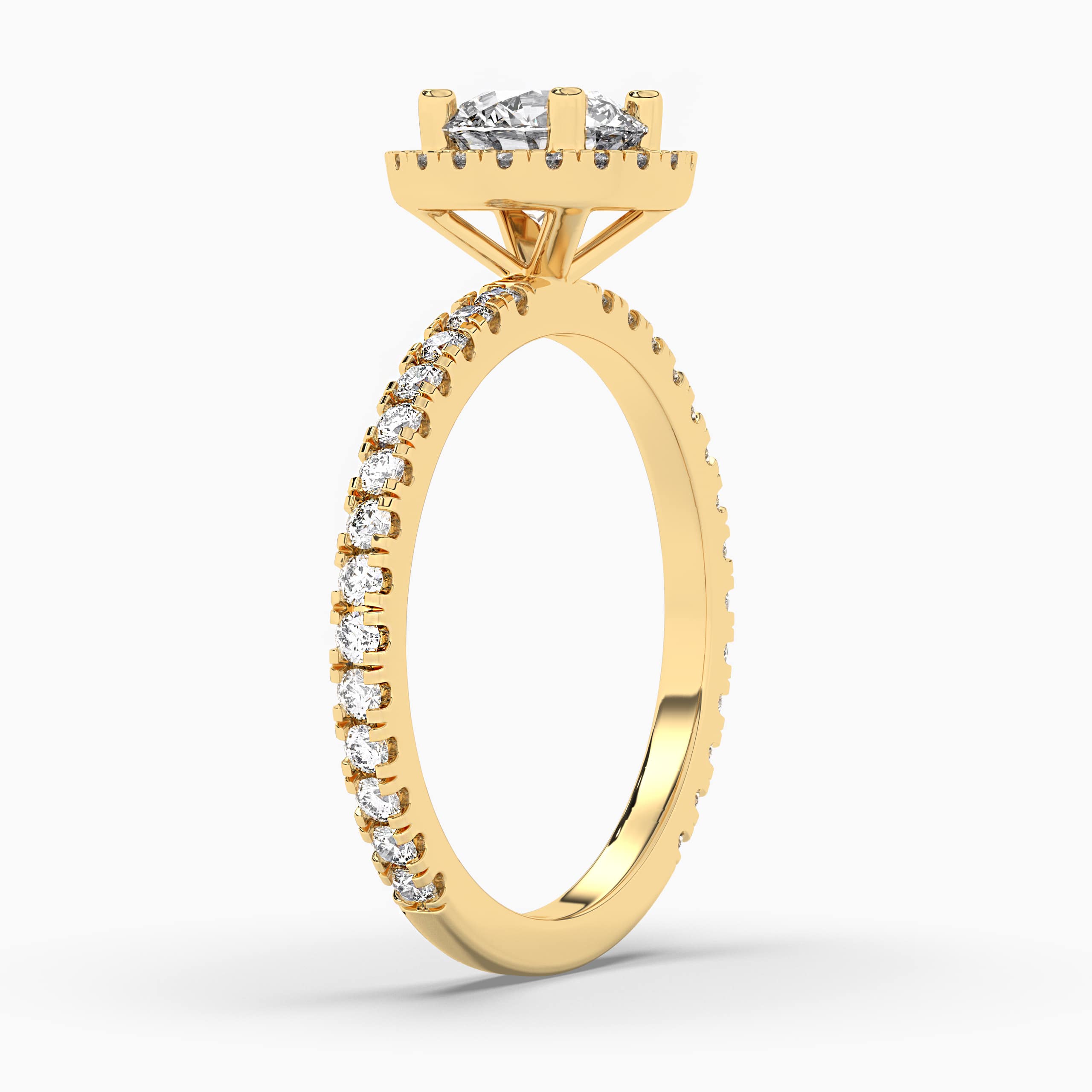Round Lab Diamond Yellow Gold Halo Engagement Ring
