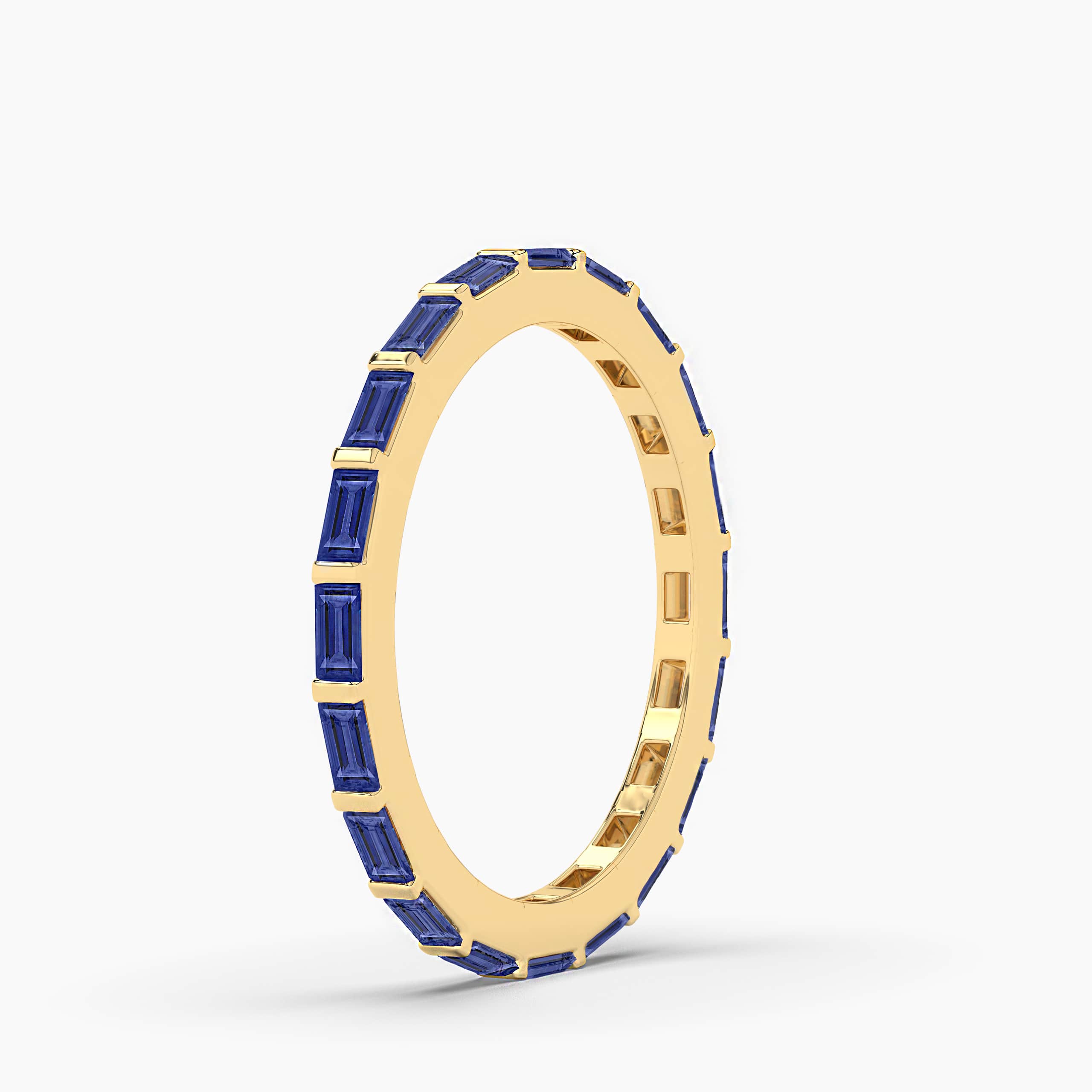 Blue Sapphire Baguette Eternity Band In Yellow Gold