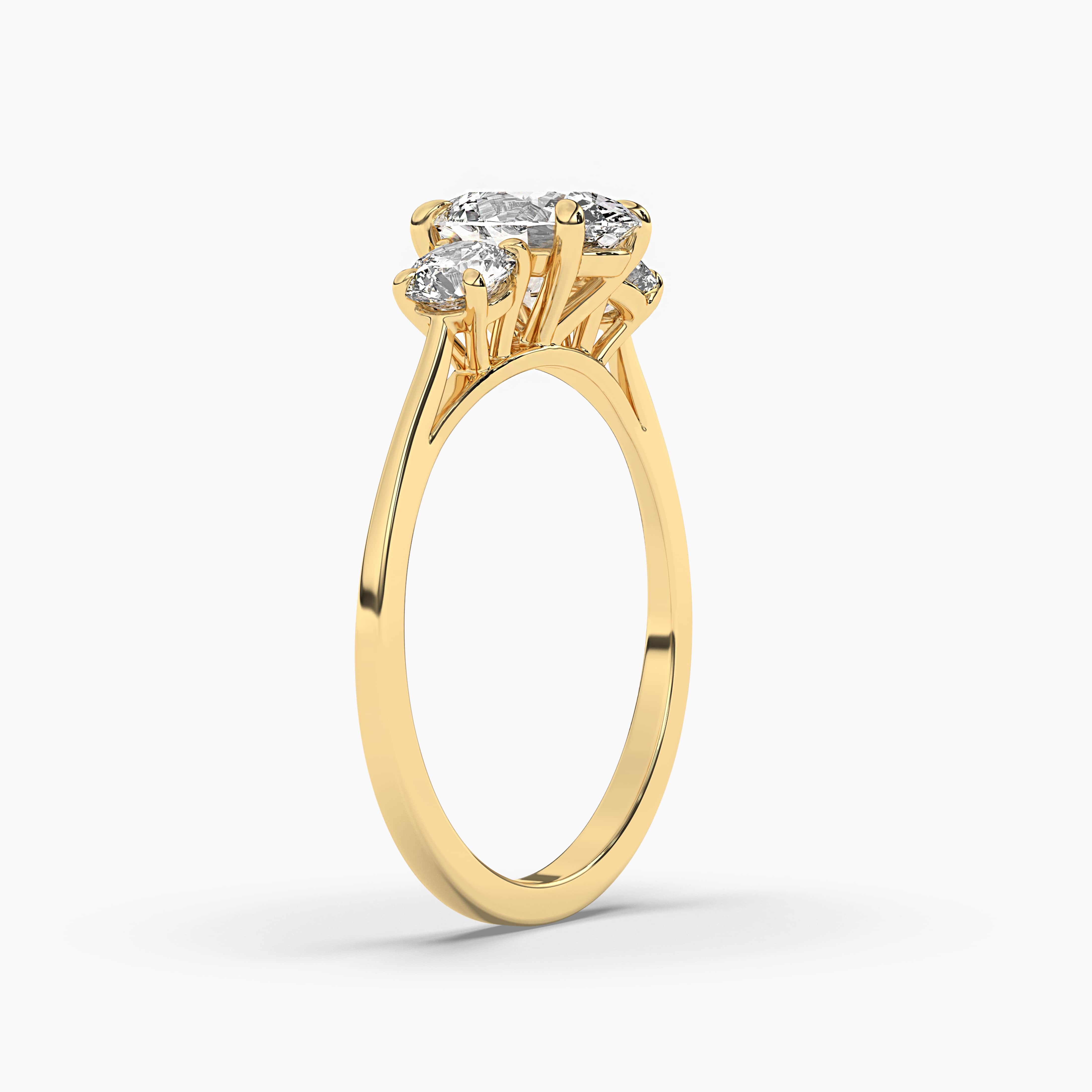 Yellow Gold Oval Diamond Pear Side Three Stone Ring