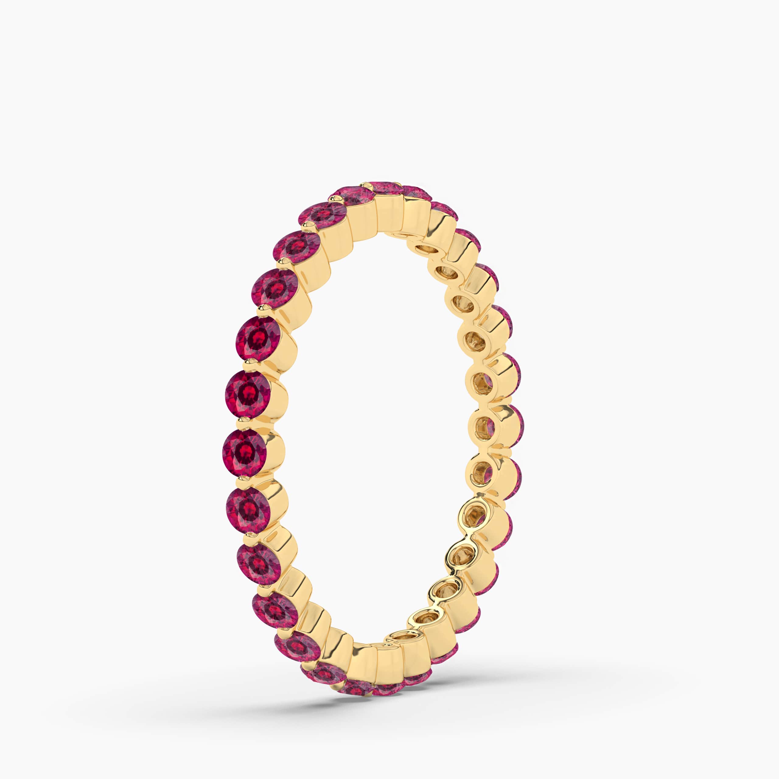 Round Cut Women Eternity Ring Red Ruby Stackable Ring Yellow  Gold