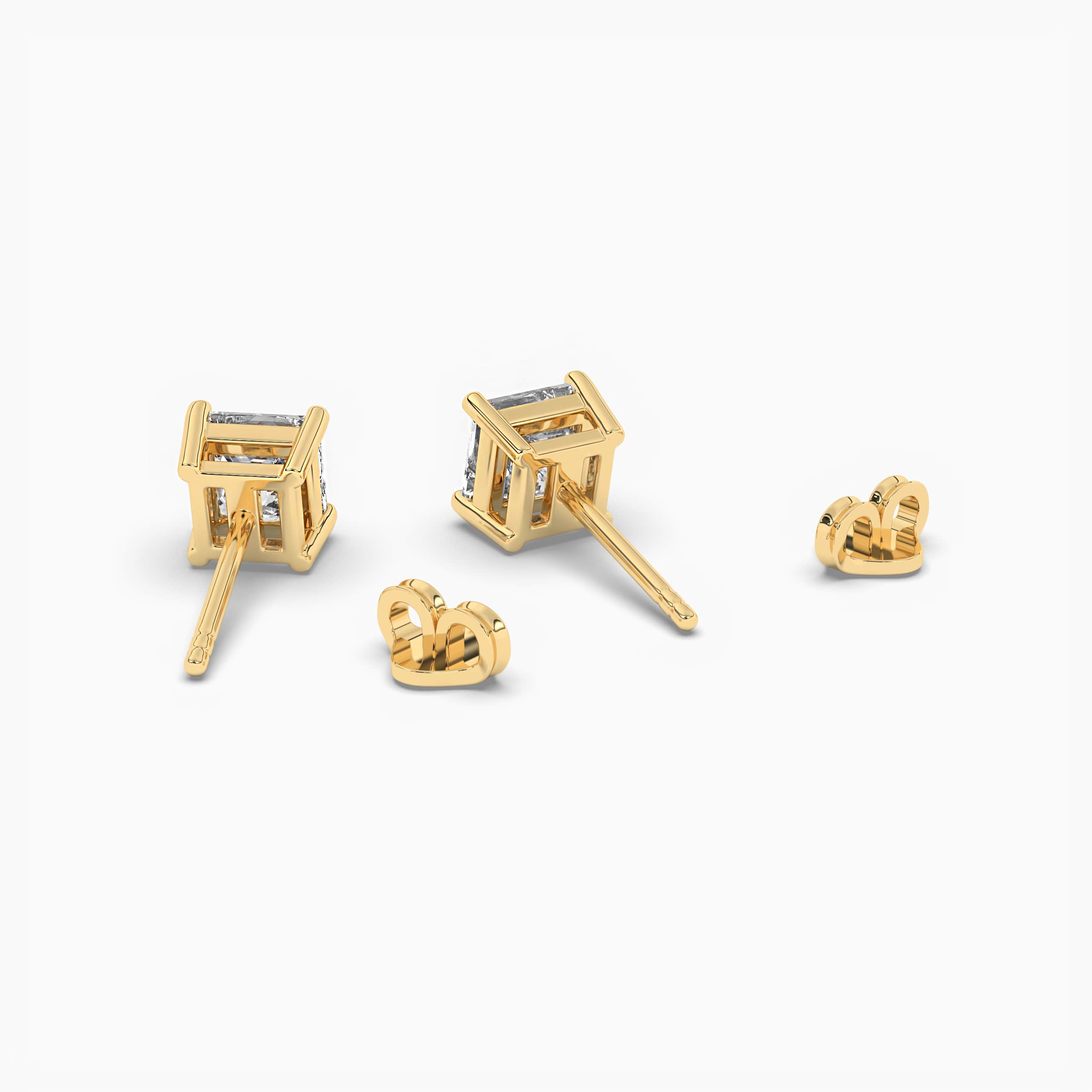 Yellow Gold Princess Cut Diamond Stud Earrings