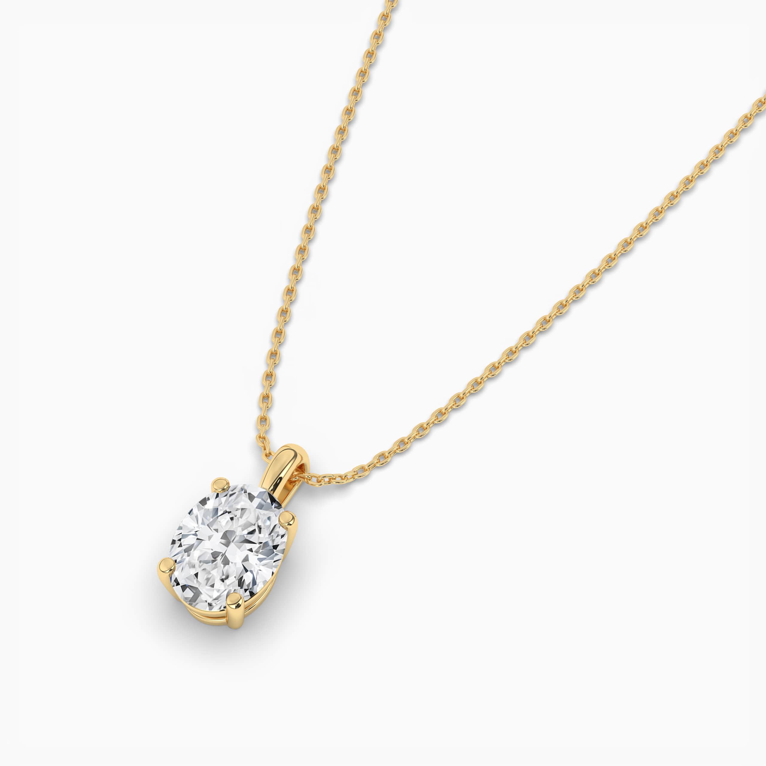 Oval Diamond Solitaire Pendant Yellow Gold Necklace 