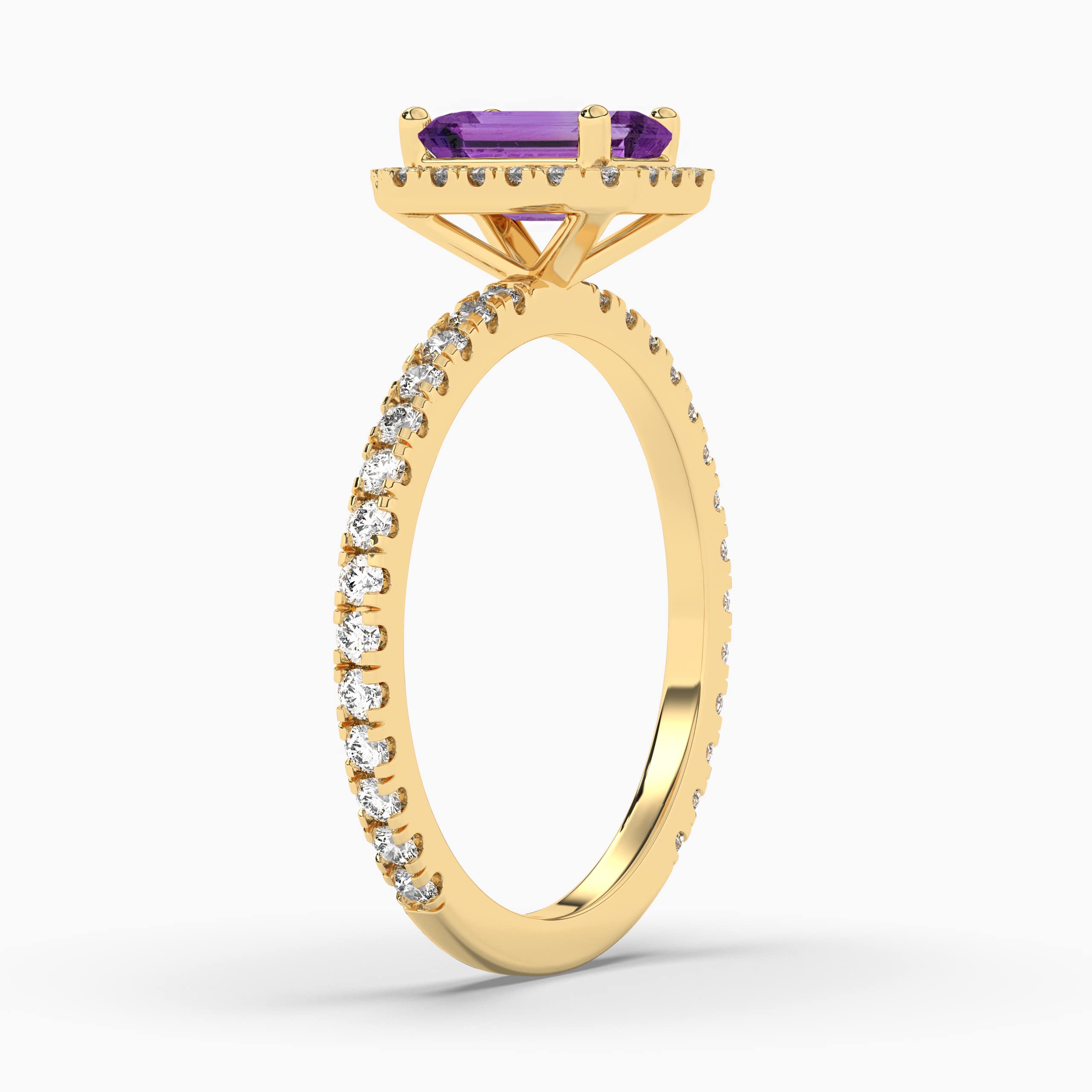 Emerald Cut Amethyst Women's Halo Engagement Ring Yellow Gold