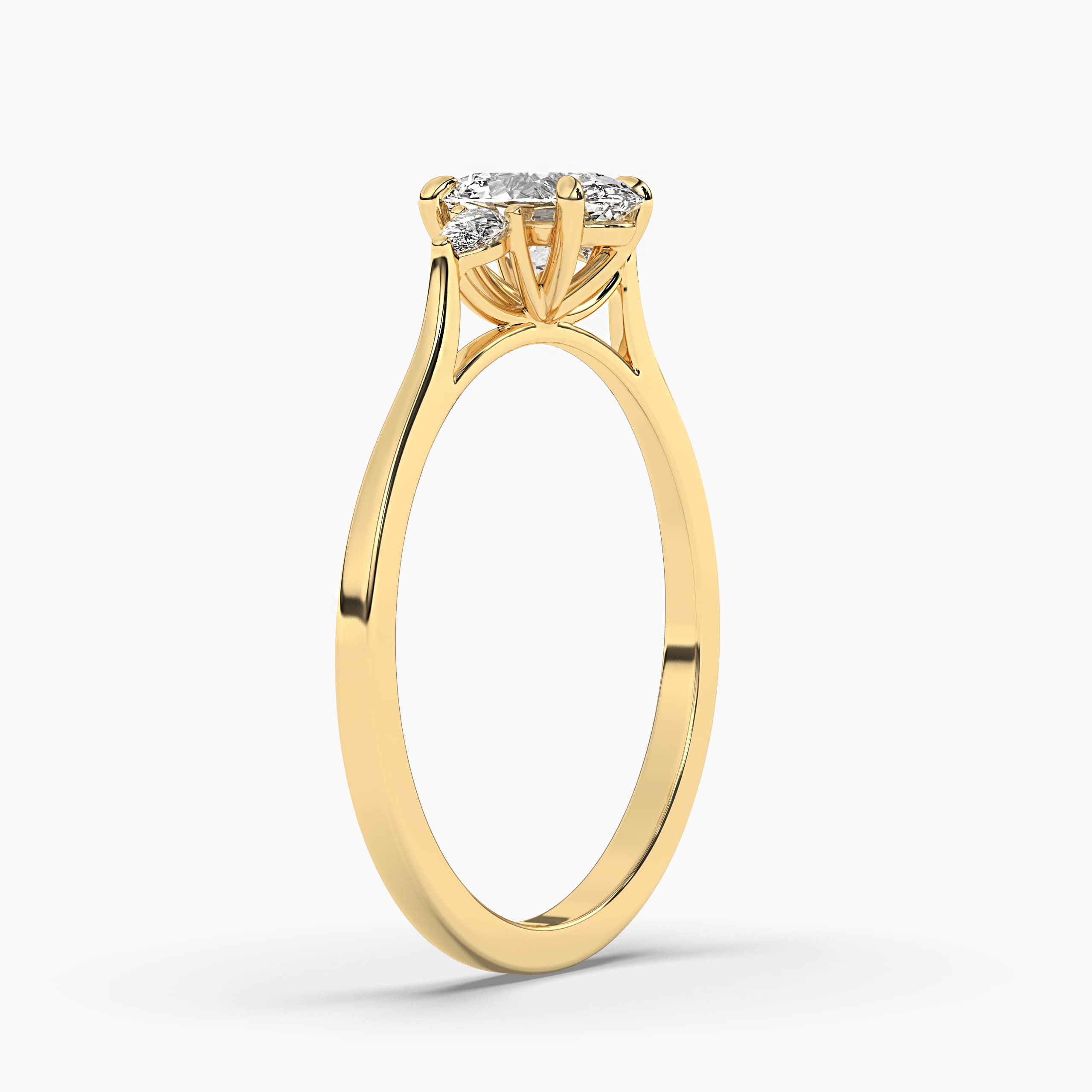 Oval Round Cut Diamond Ring Yellow Gold Side Stone