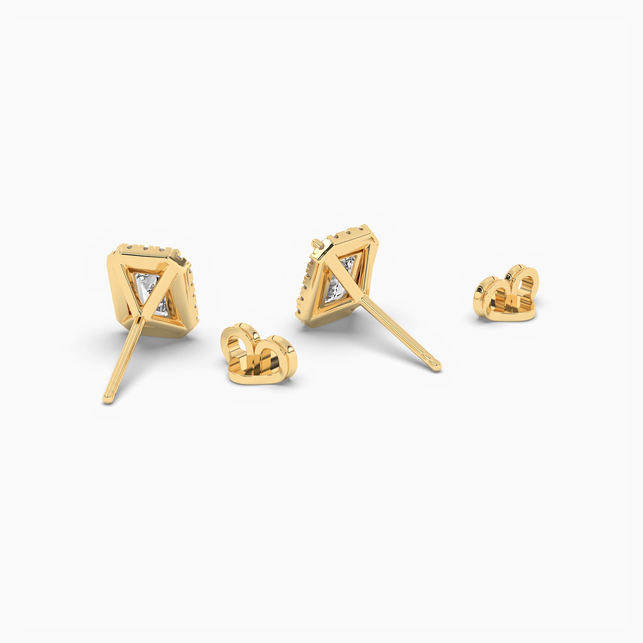 Blue Sapphire & Diamond Halo Stud Earrings in Yellow Gold