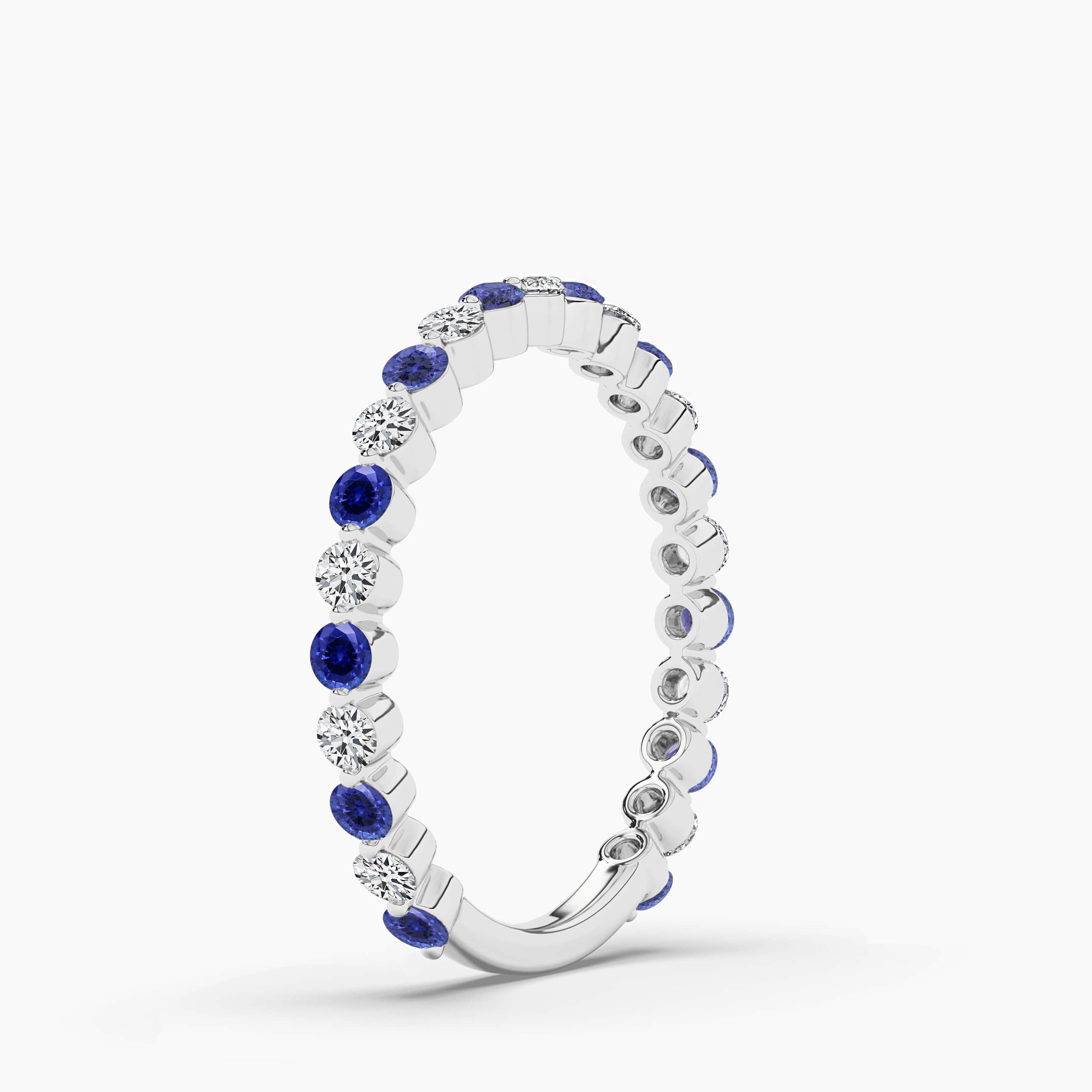 Blue Sapphire And Diamond Eternity  Wedding Band In White Gold